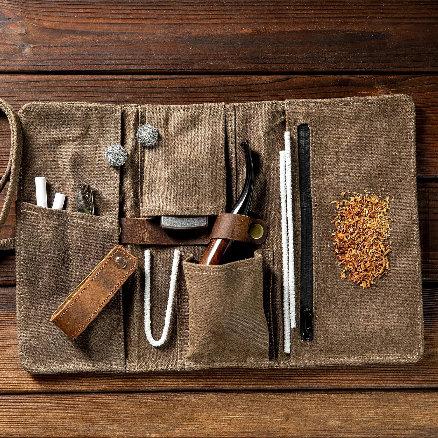 Bolsa de Pipa de Lona Encera Whitluck con Soporte de Cuero