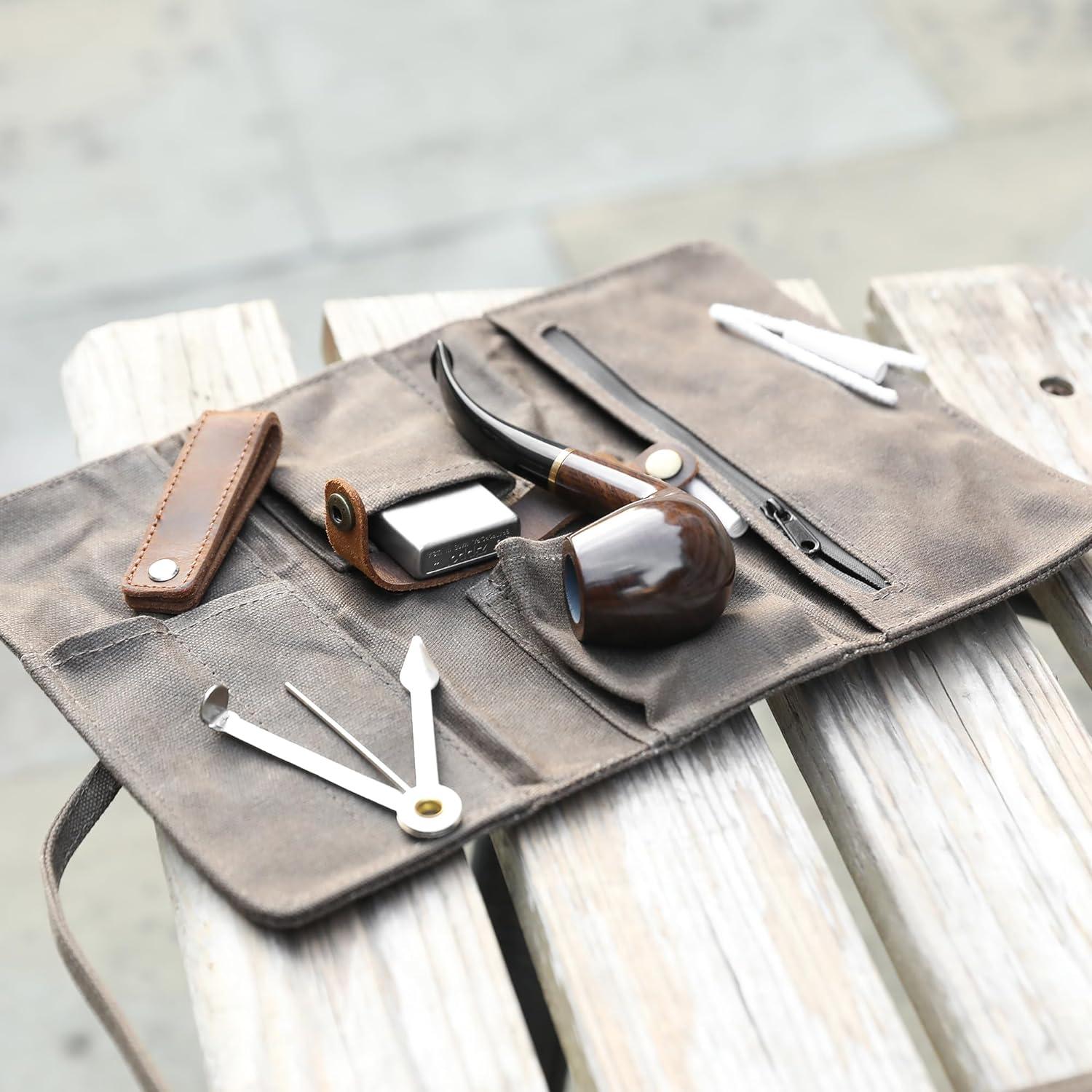 Bolsa de Pipa de Lona Encera Whitluck con Soporte de Cuero