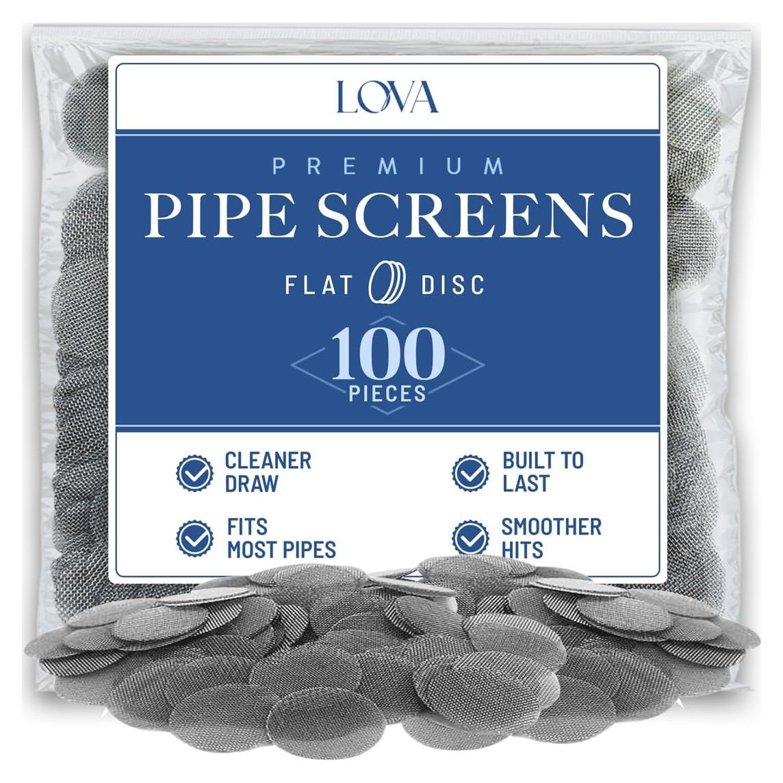 Lova Pipe Screens – 100 Pack Stainless Steel Screen Filters for Pipes – ¾ Inch (0.75") Mesh Pipe Filters – Durable, Heat-Resistant, Easy to Clean – Smoking Accessories
