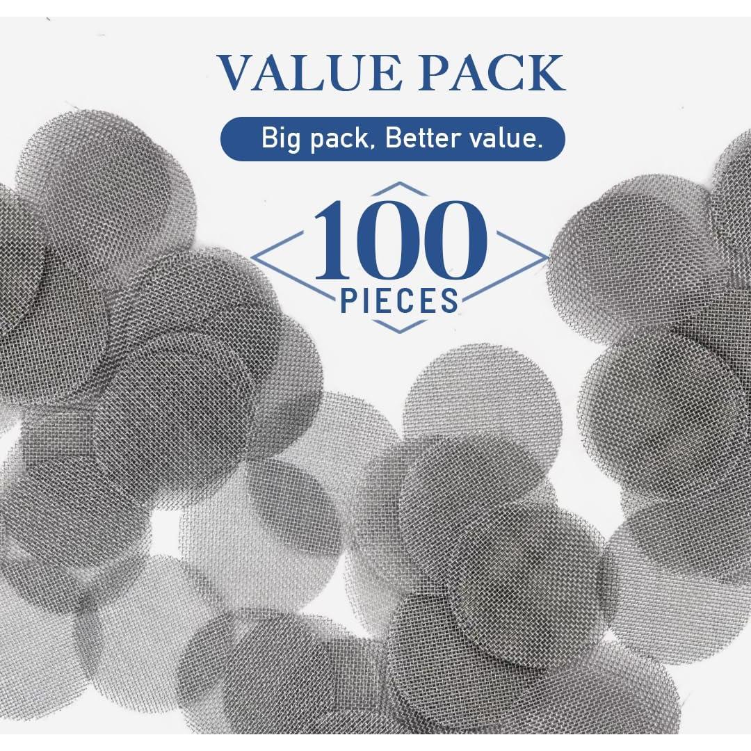 Lova Pipe Screens – 100 Pack Stainless Steel Screen Filters for Pipes – ¾ Inch (0.75") Mesh Pipe Filters – Durable, Heat-Resistant, Easy to Clean – Smoking Accessories