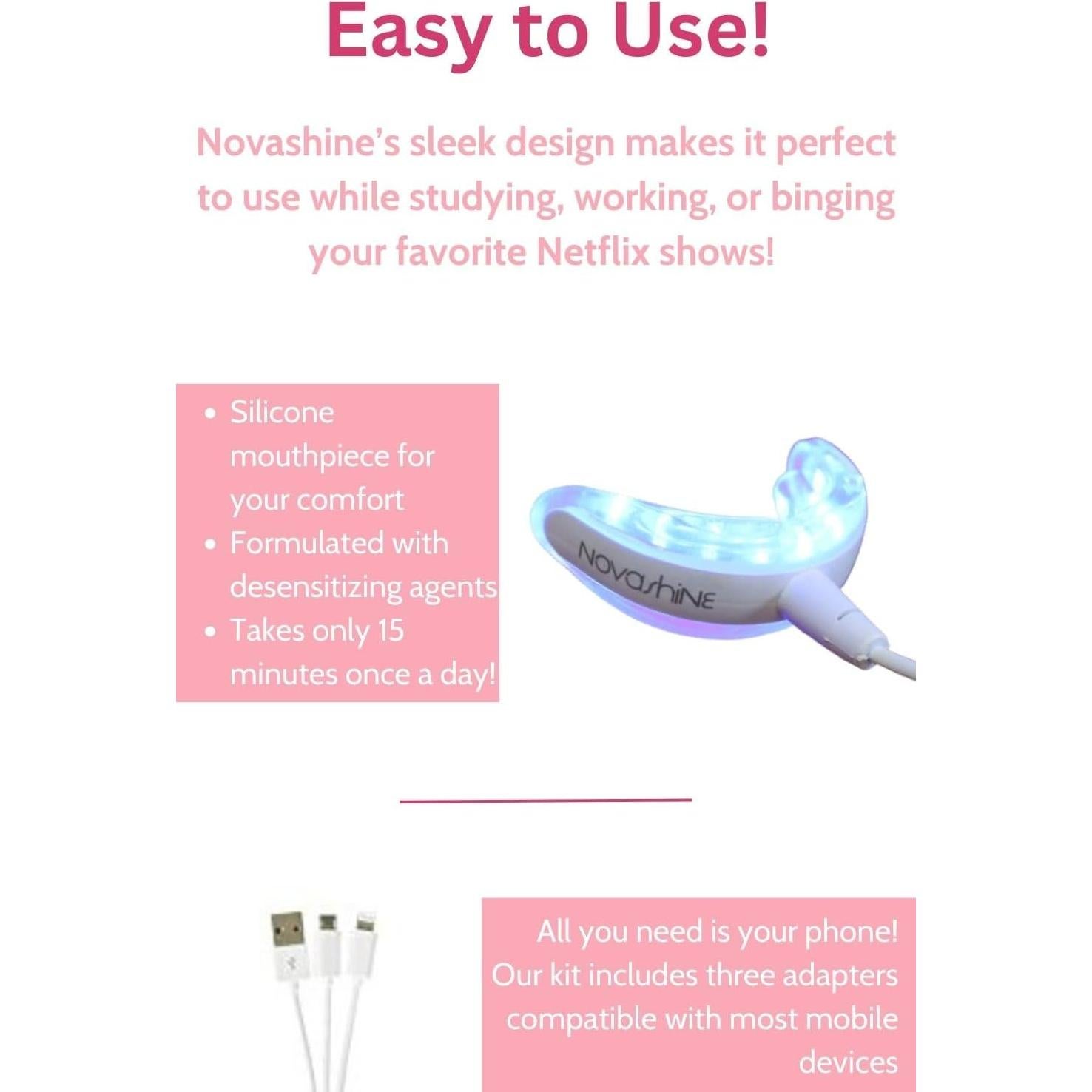 Kit Blanqueamiento Dental Novashine: Luz LED, Gel Peróxido 6%