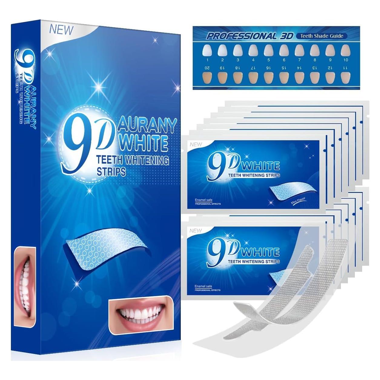 Tiras Blanqueadoras de Dientes 9D AURANY - 14 Pares Sin Sensibilidad