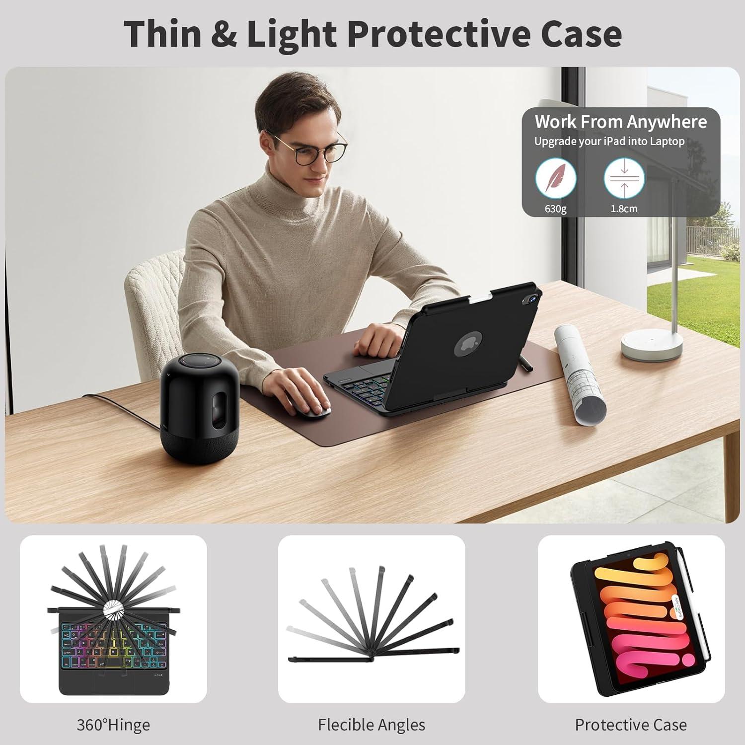 Funda Teclado TaIYanG iPad Mini 6/7 Retroiluminada 360°