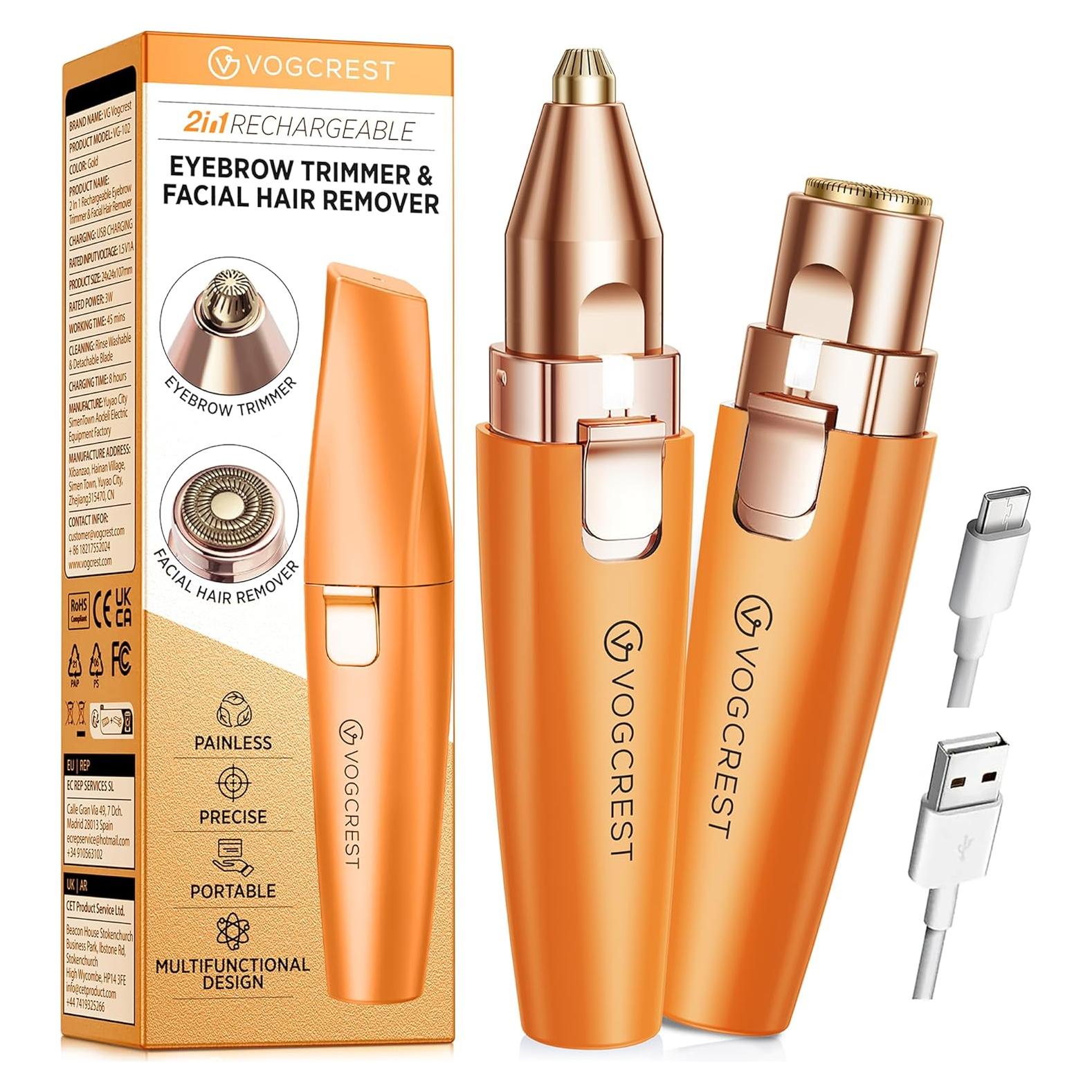 Recortadora Eléctrica 2-en-1 VG VOGCREST para Cejas y Vello Facial