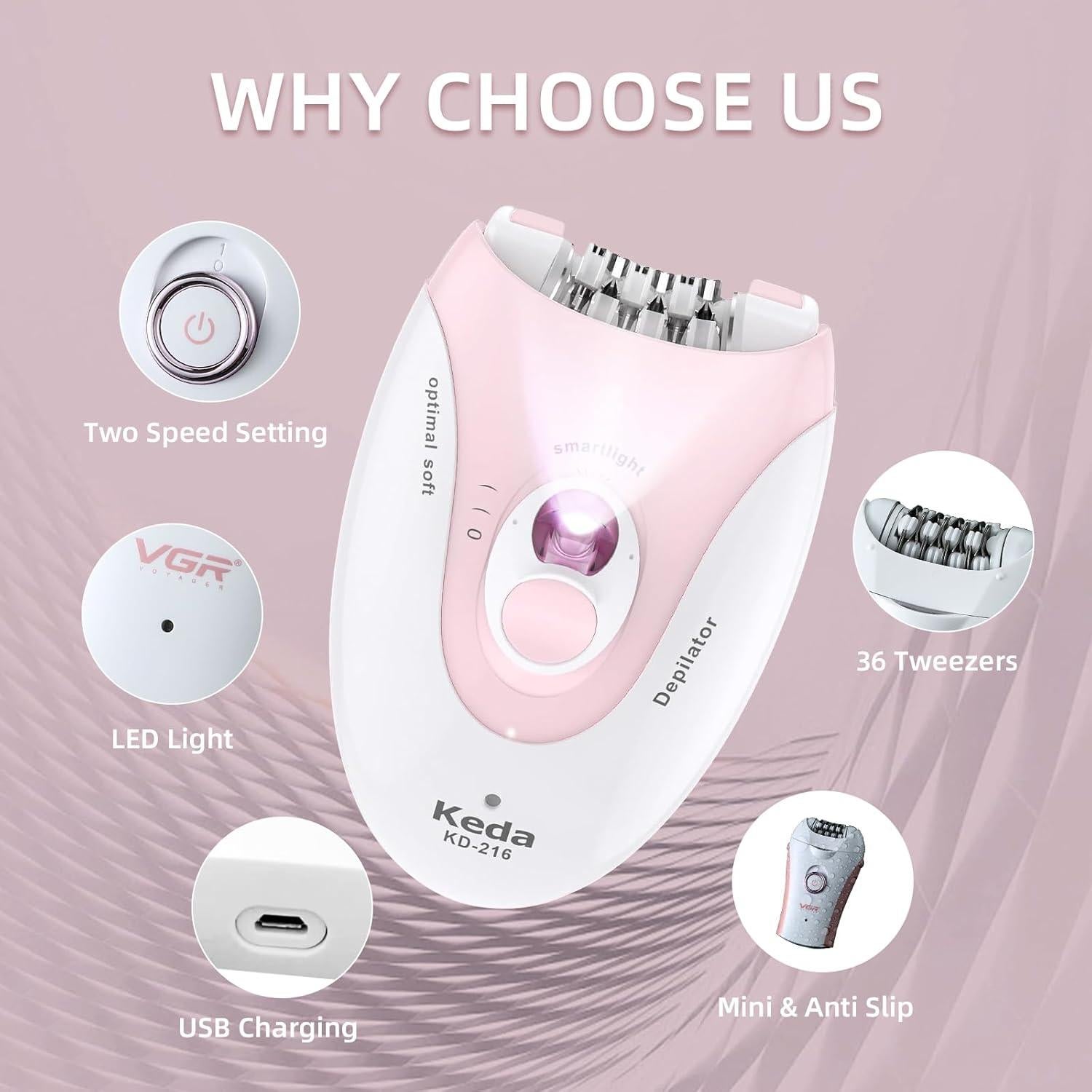 Epilador Facial Muvik Sin Cable Titanio Rosa 258g