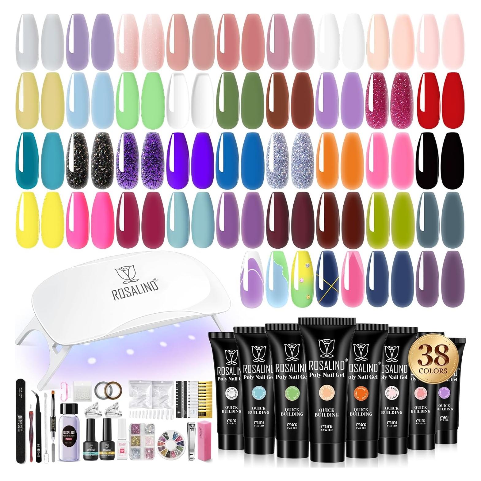 Kit de Gel de Uñas de Polímero ROSALIND 38PCS con Mini Lámpara