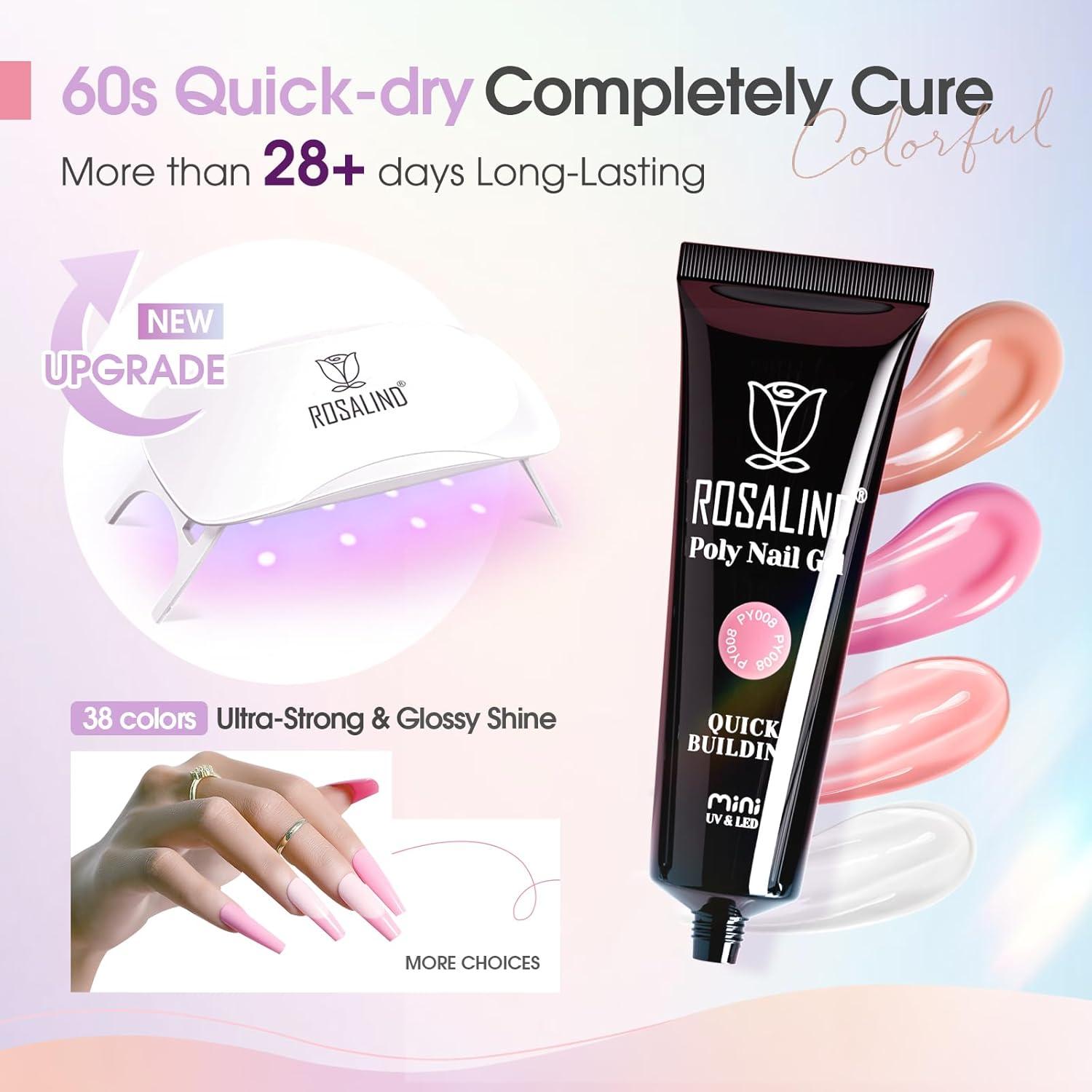 Kit de Gel de Uñas de Polímero ROSALIND 38PCS con Mini Lámpara