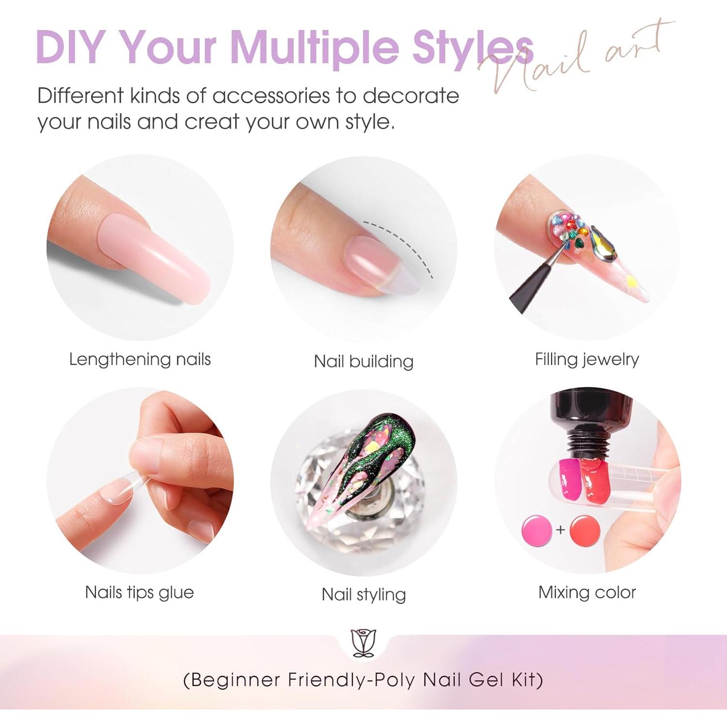 Kit de Gel de Uñas de Polímero ROSALIND 38PCS con Mini Lámpara