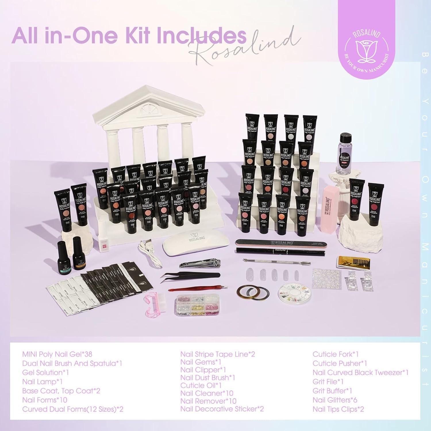 Kit de Gel de Uñas de Polímero ROSALIND 38PCS con Mini Lámpara