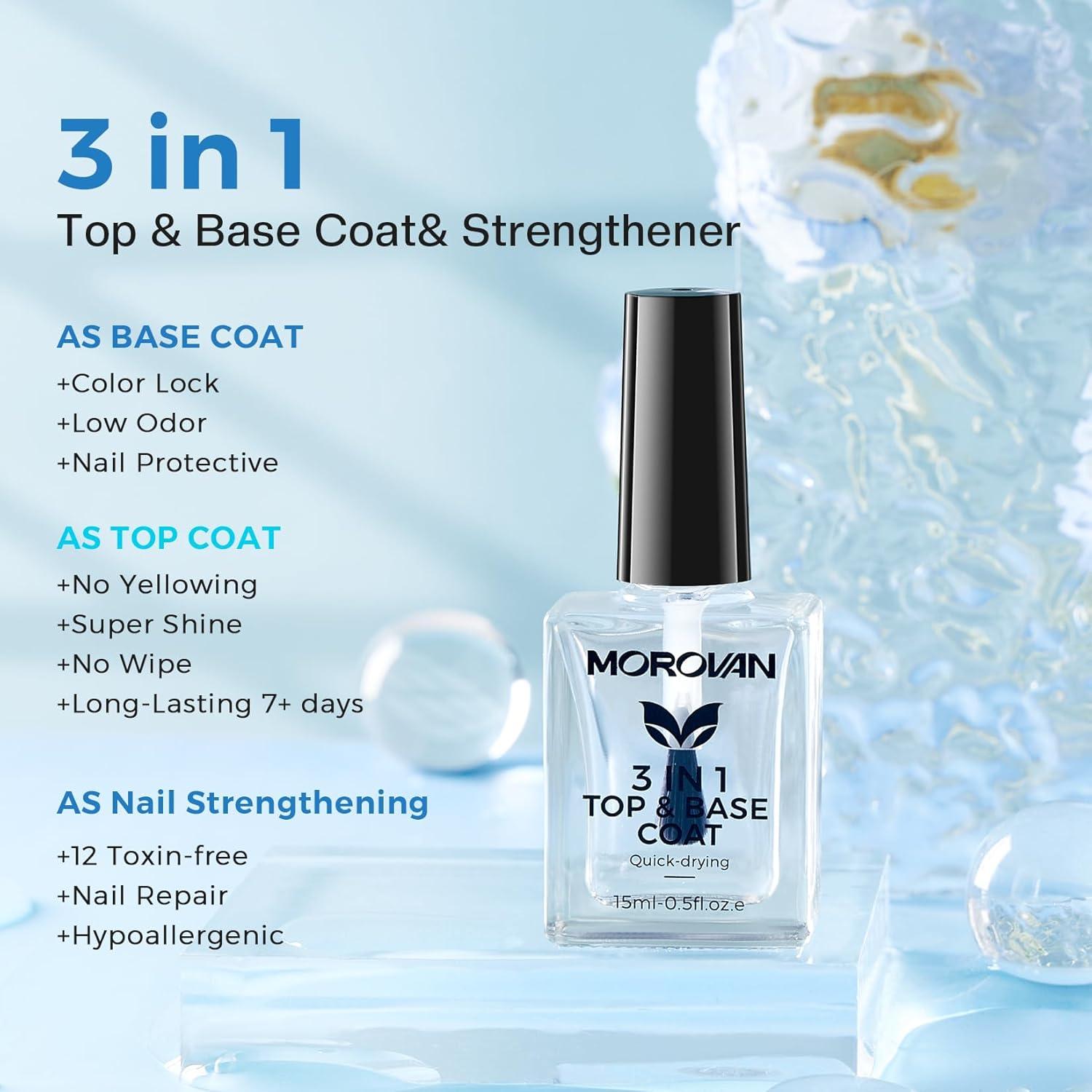 Morovan Endurecedor de Uñas 3 en 1 - Tratamiento Secado Rápido