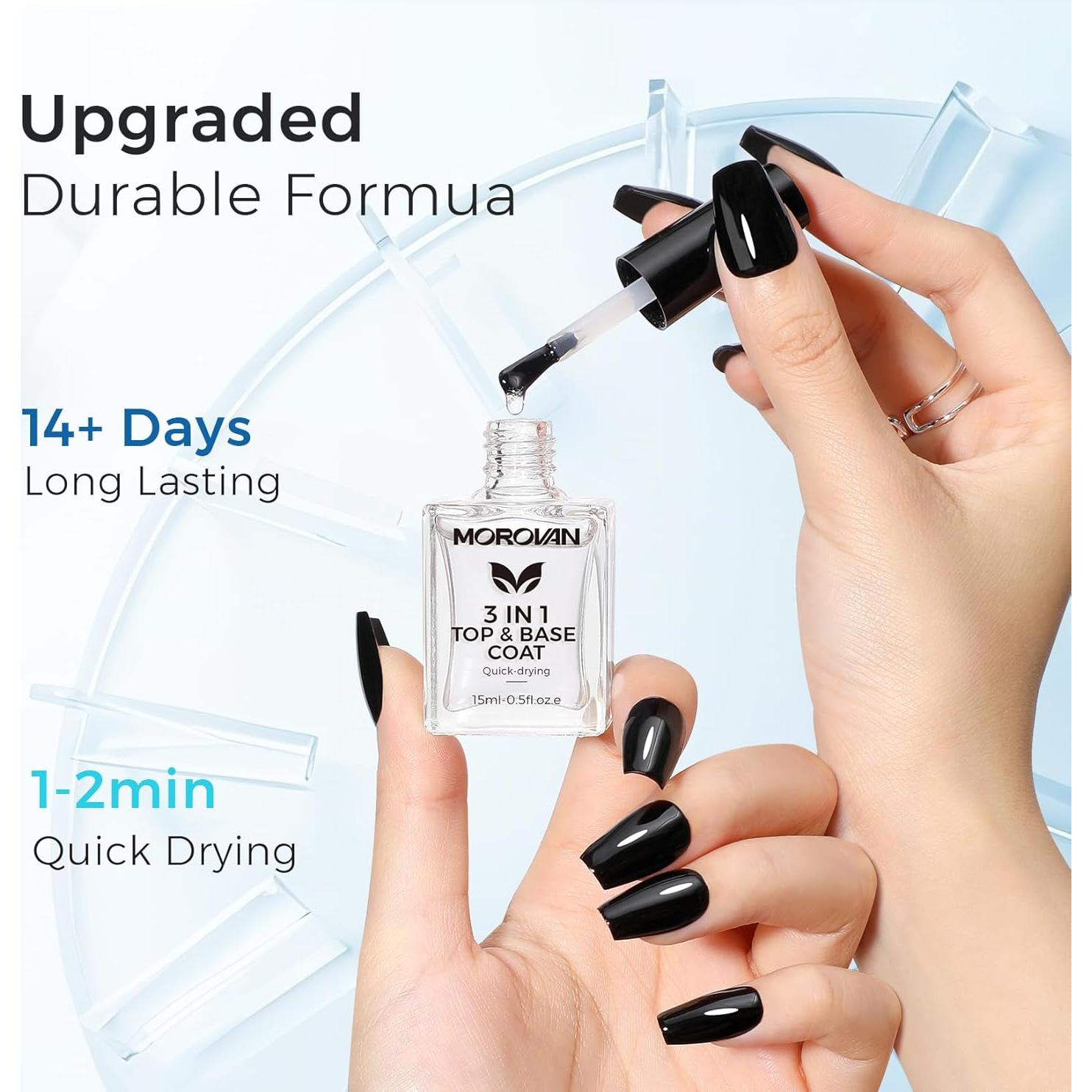 Morovan Endurecedor de Uñas 3 en 1 - Tratamiento Secado Rápido
