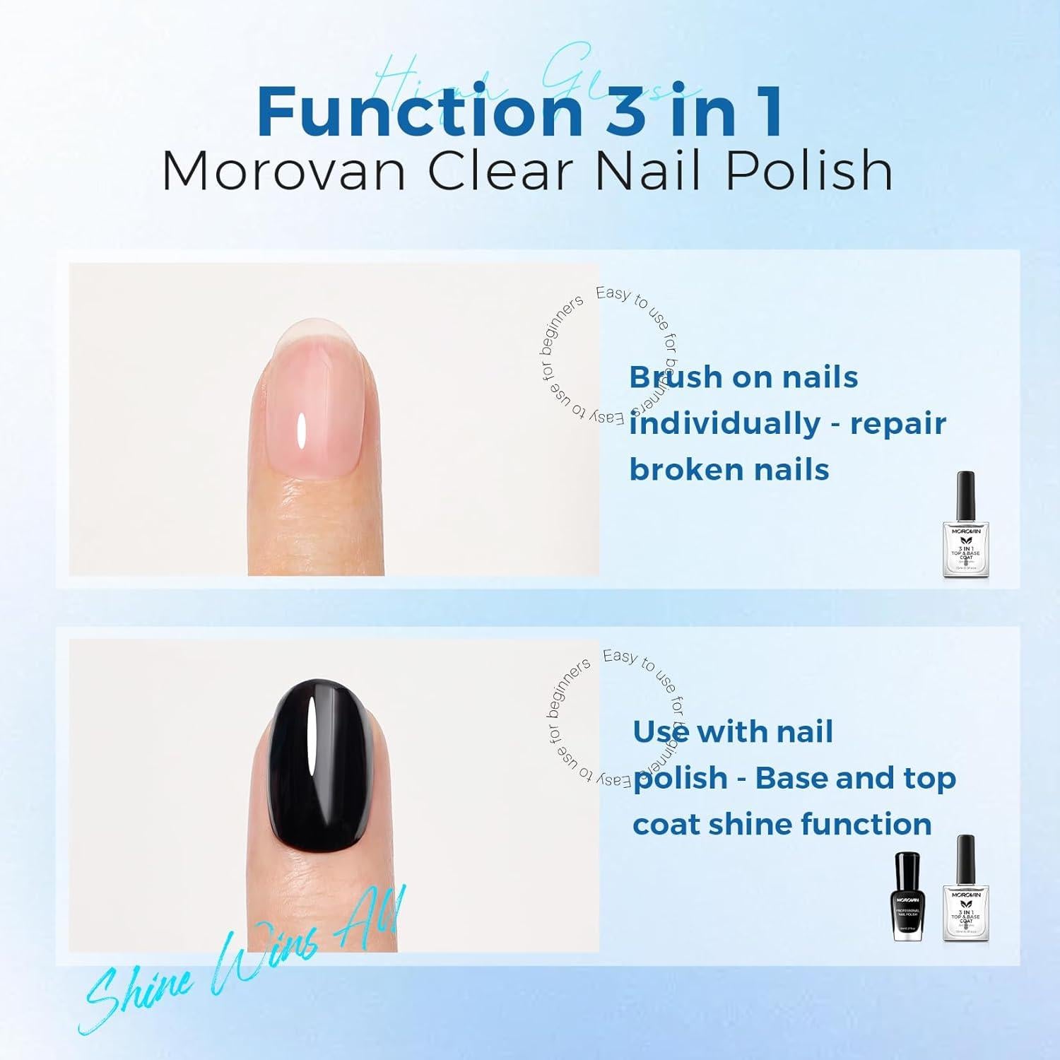 Morovan Endurecedor de Uñas 3 en 1 - Tratamiento Secado Rápido