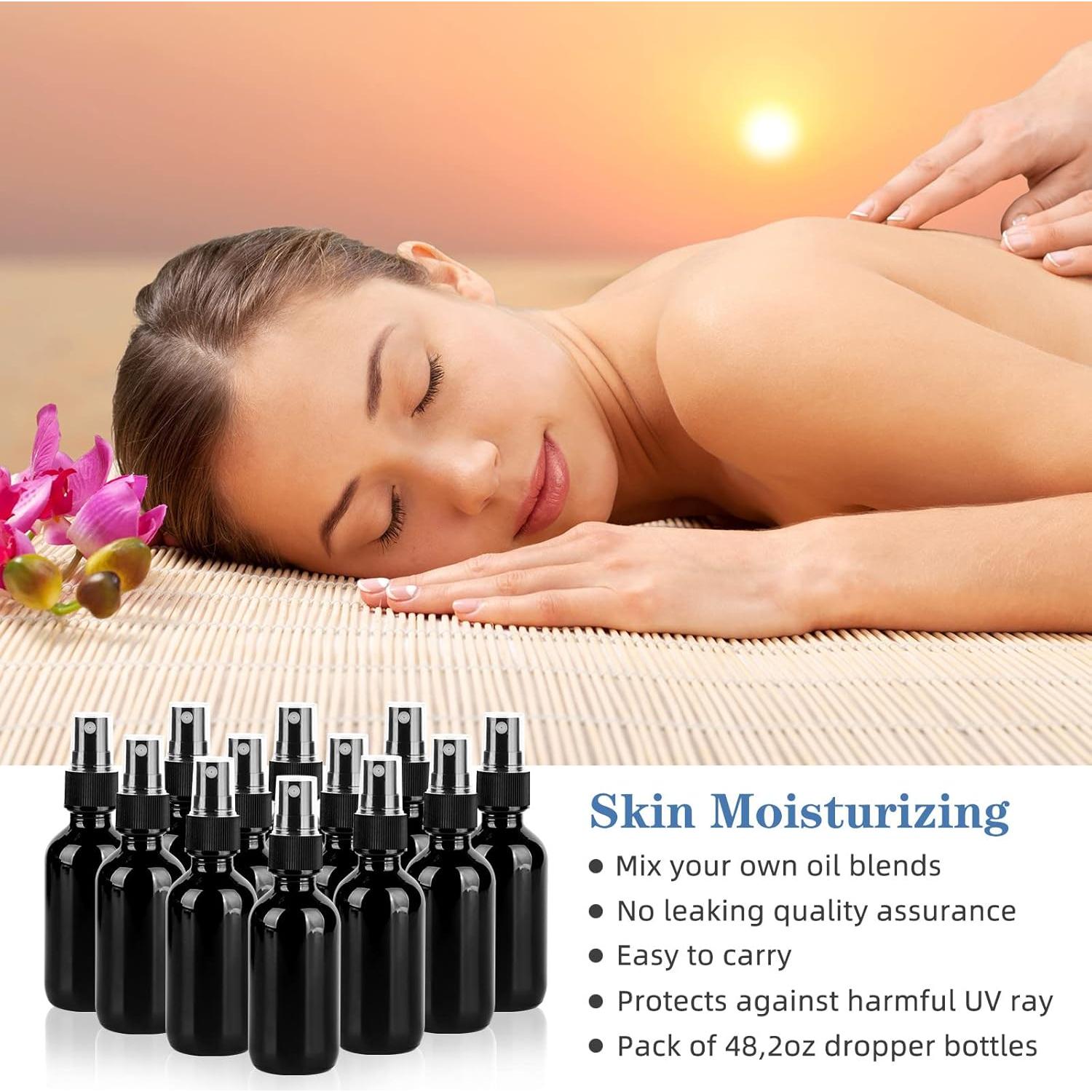 Botellas de Spray de Vidrio YONKAN 60ml UV Negro - Paquete 48