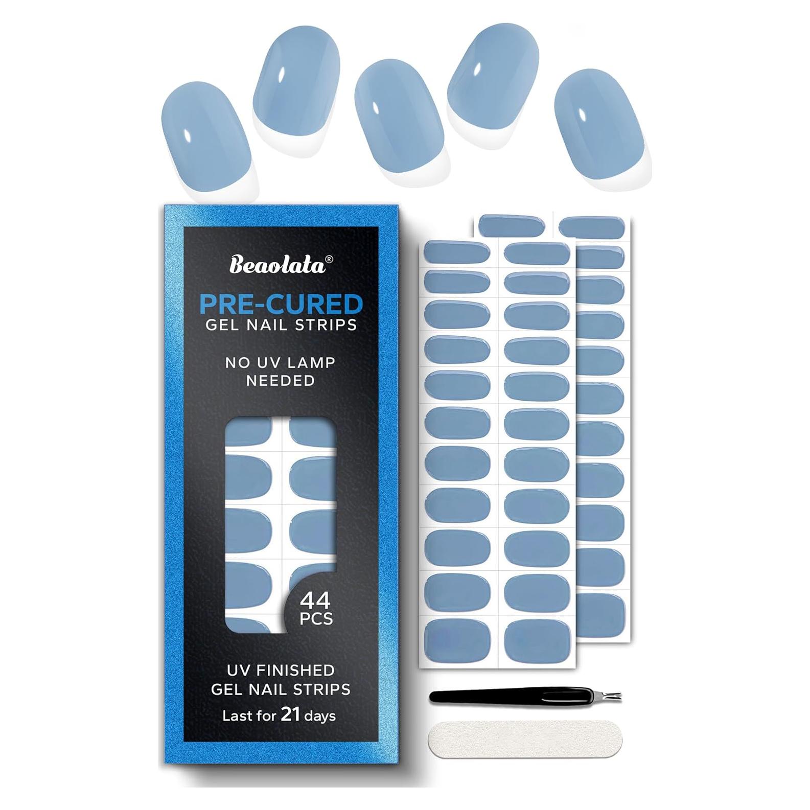 Tiras de Uñas de Gel Precuradas Beaolata 44PCS Azul Musgo
