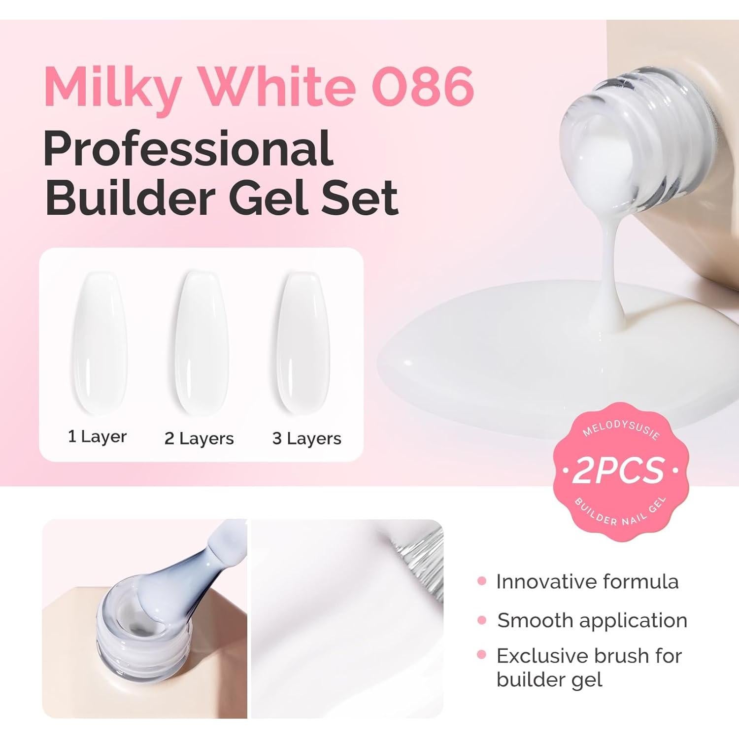 Gel Constructor para Uñas MelodySusie 2PCS 15ml Blanco Lechoso