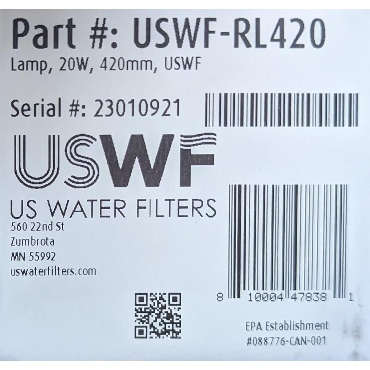 Lámpara UV de Reemplazo USWF RL420 para Tratamiento de Agua