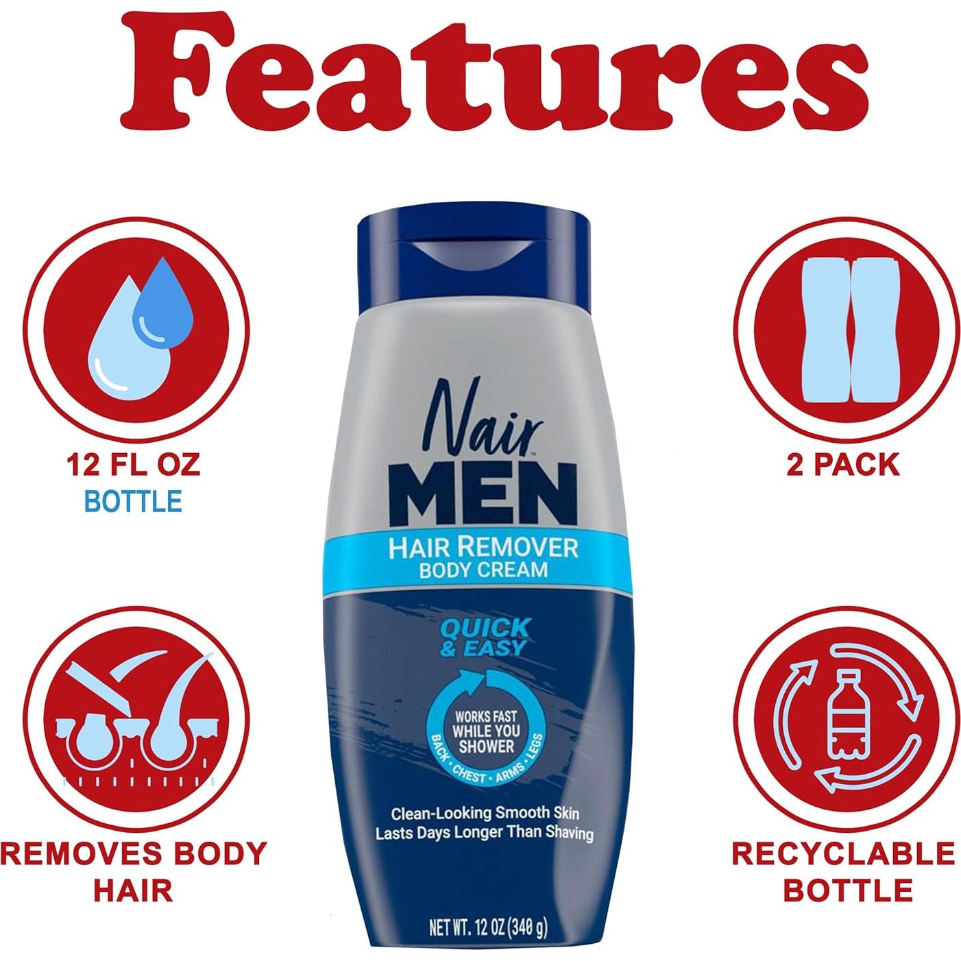 Crema Corporal Nair para Eliminación de Vello para Hombres 340g