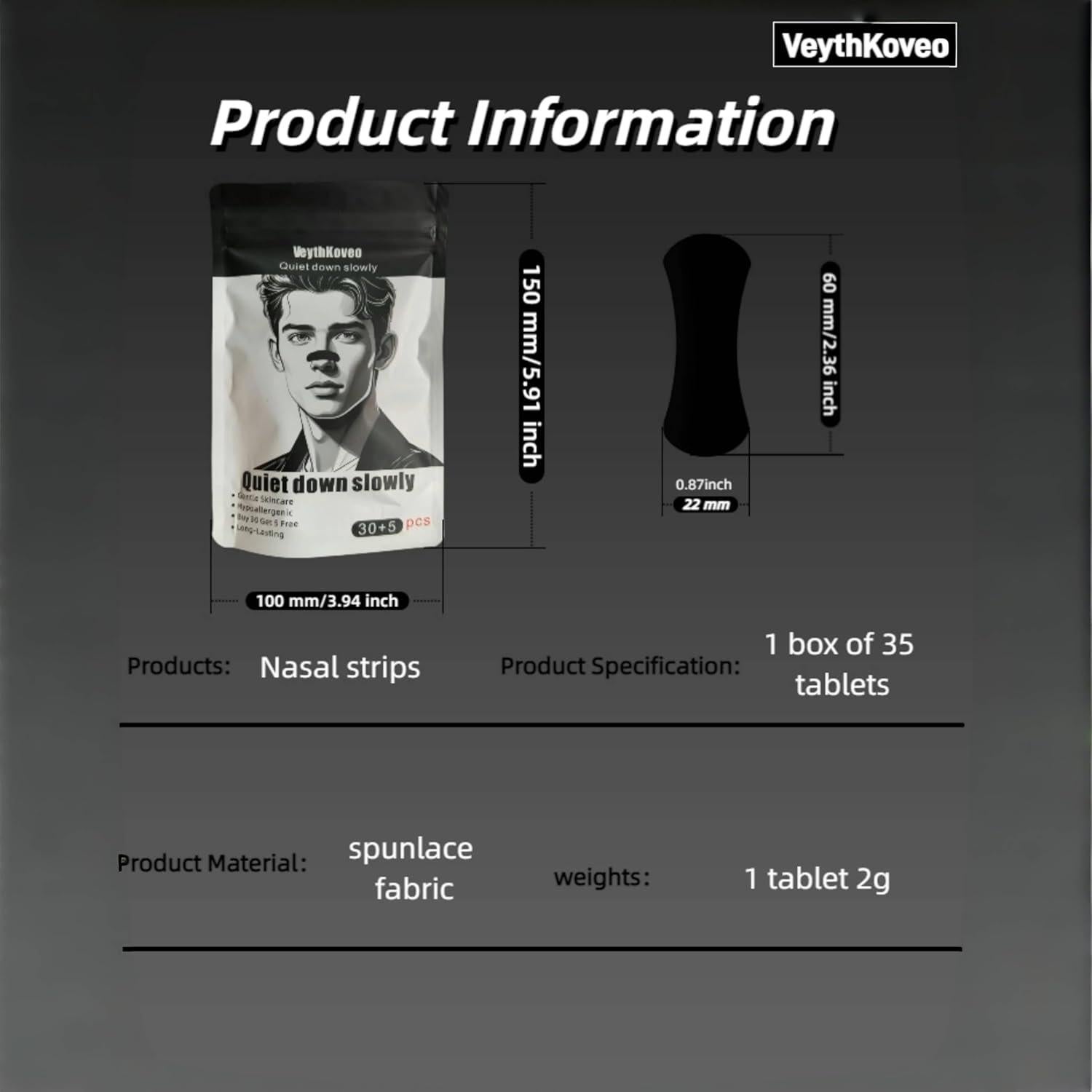 Tiras Nasales VeythKoveo 35 Pcs - Alivio Ronquidos y Congestión