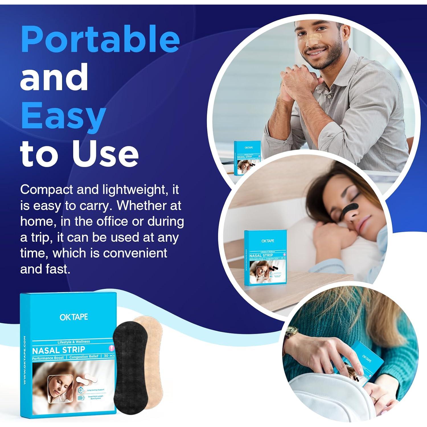 Tiras Nasales OK TAPE para Ronquidos y Congestión - 30 Pcs