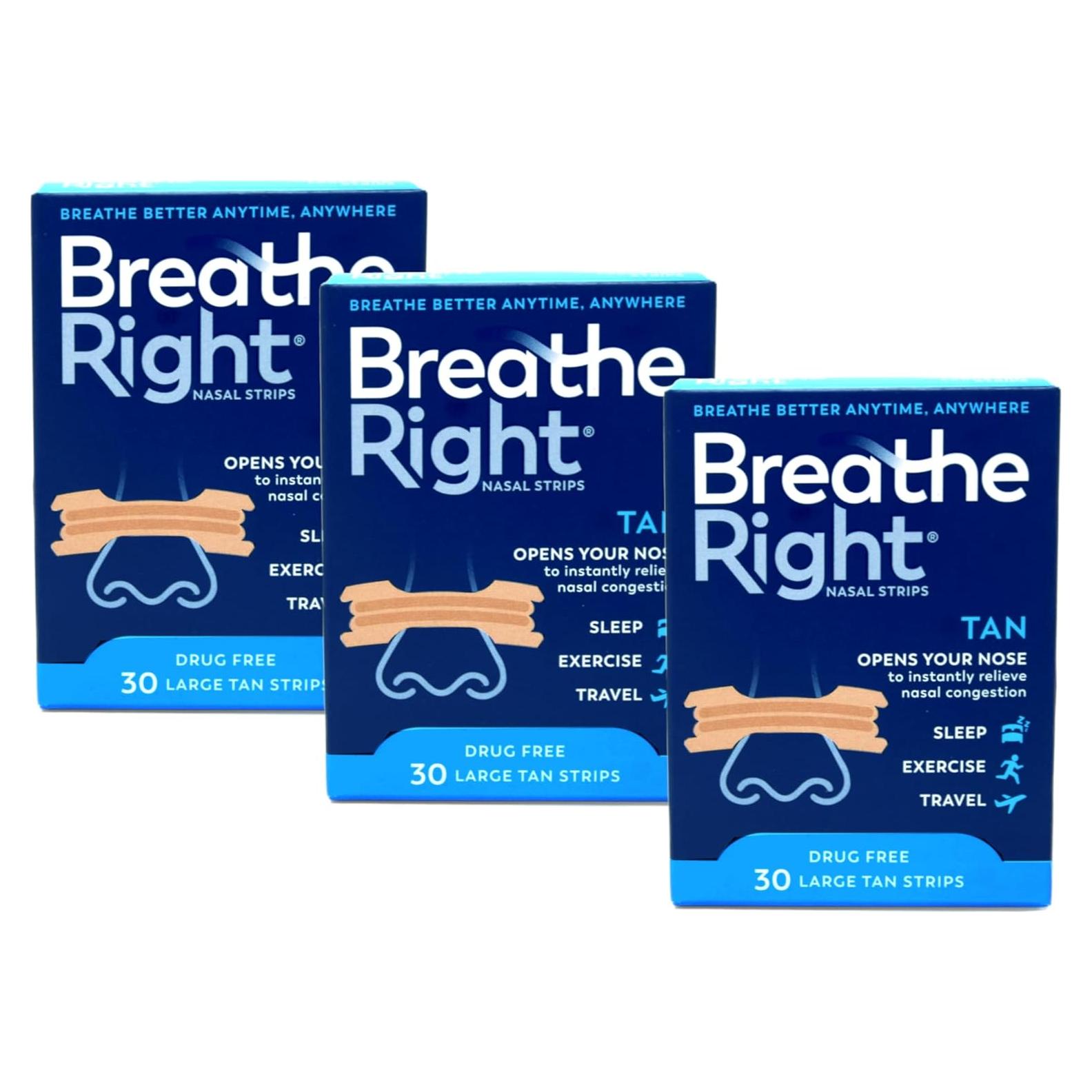 Tiras Nasales Breathe Right Original Grande Beige 30 Unidades