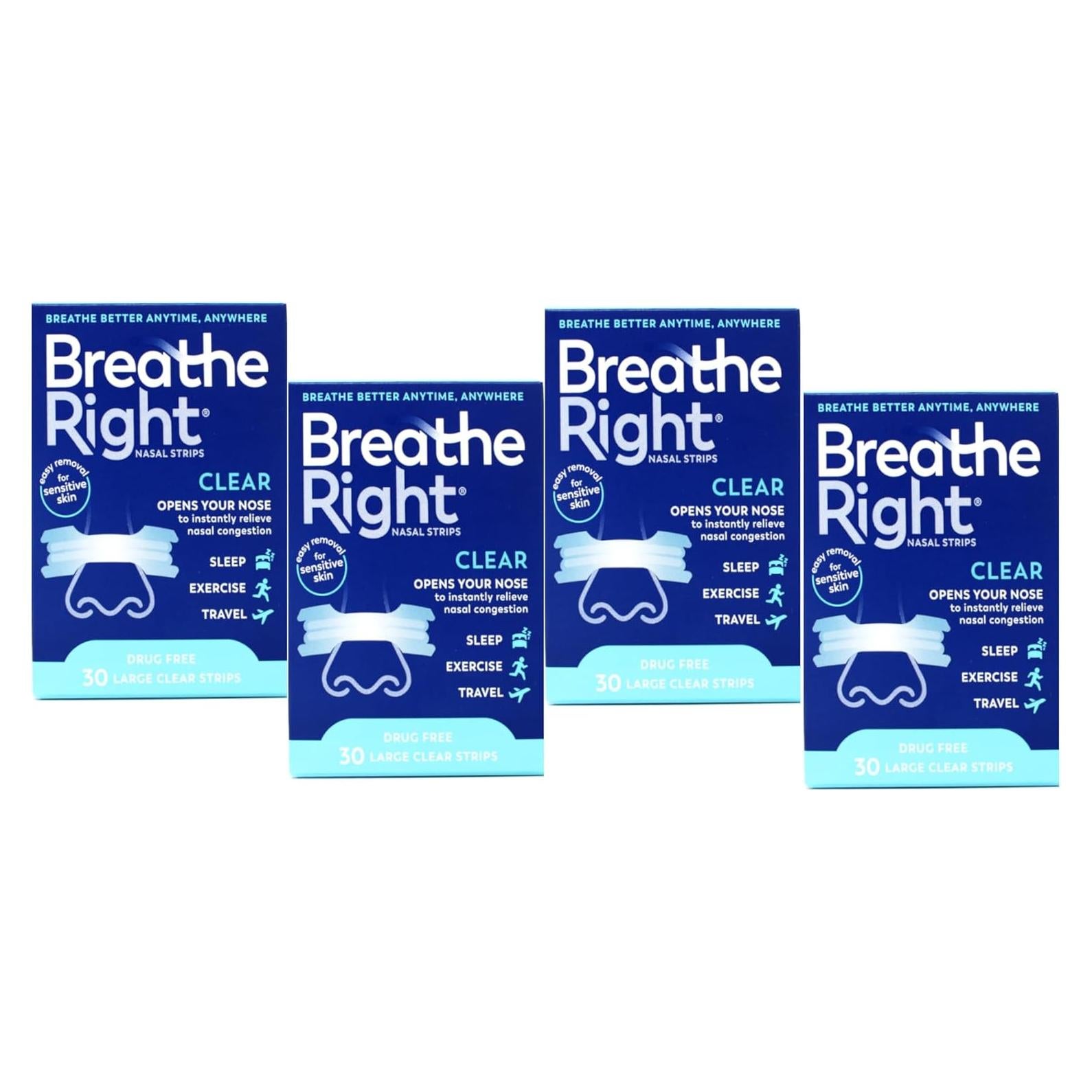 Tiras Nasales Breathe Right Transparentes Grandes 120 Unidades