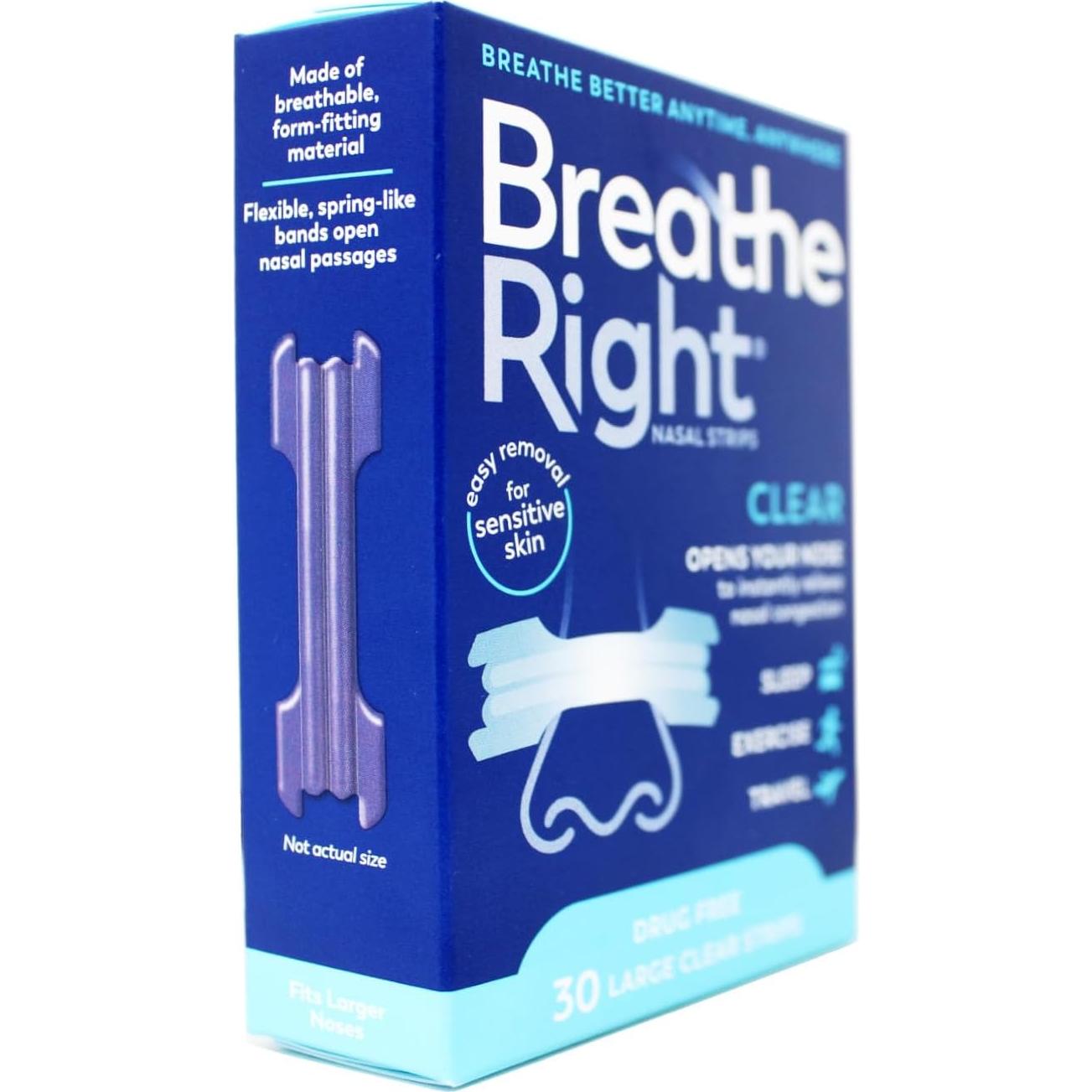 Tiras Nasales Breathe Right Transparentes Grandes 120 Unidades