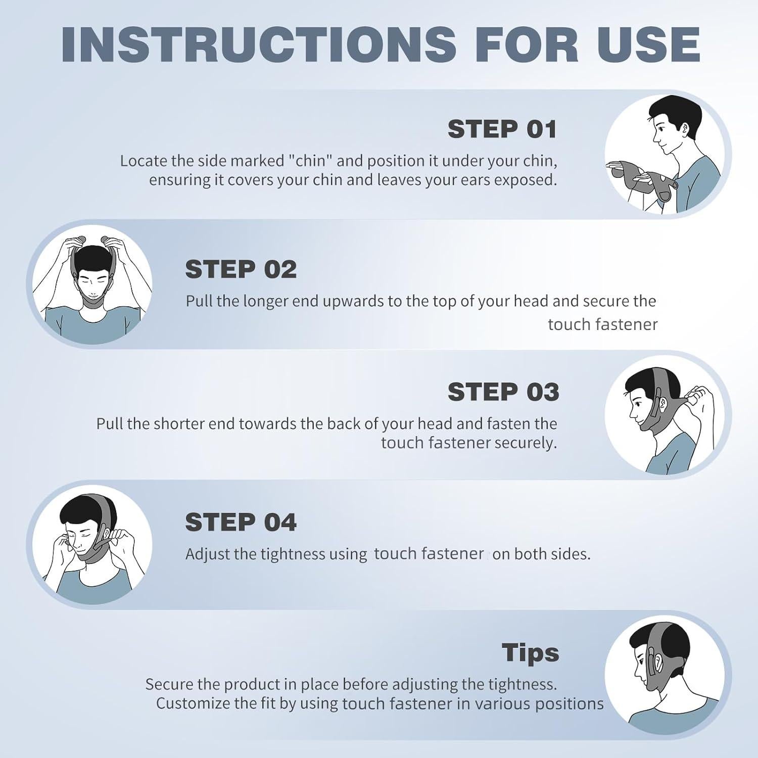 Correa para Barbilla Anti Ronquidos OHALEEP Ajustable Negro M