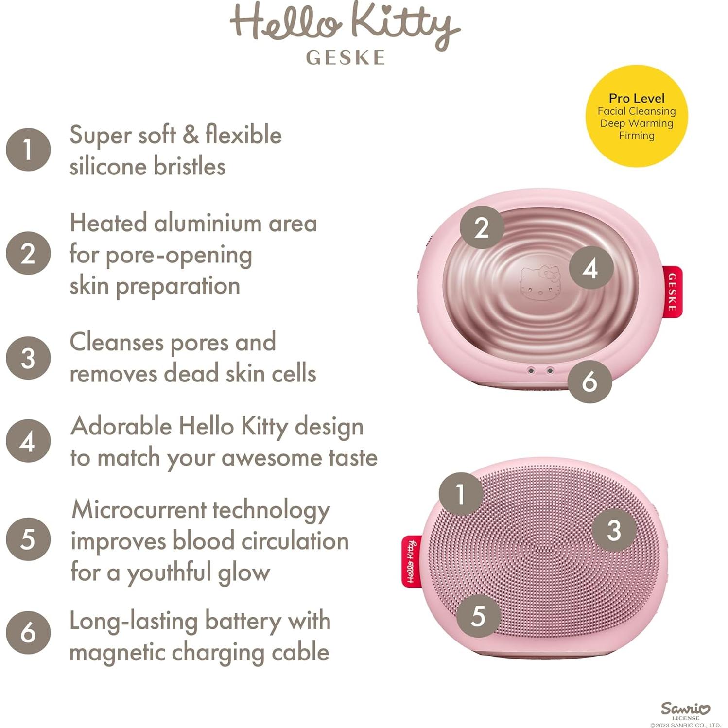 Cepillo Facial Térmico Sonic GESKE Hello Kitty 5 en 1 Rosa