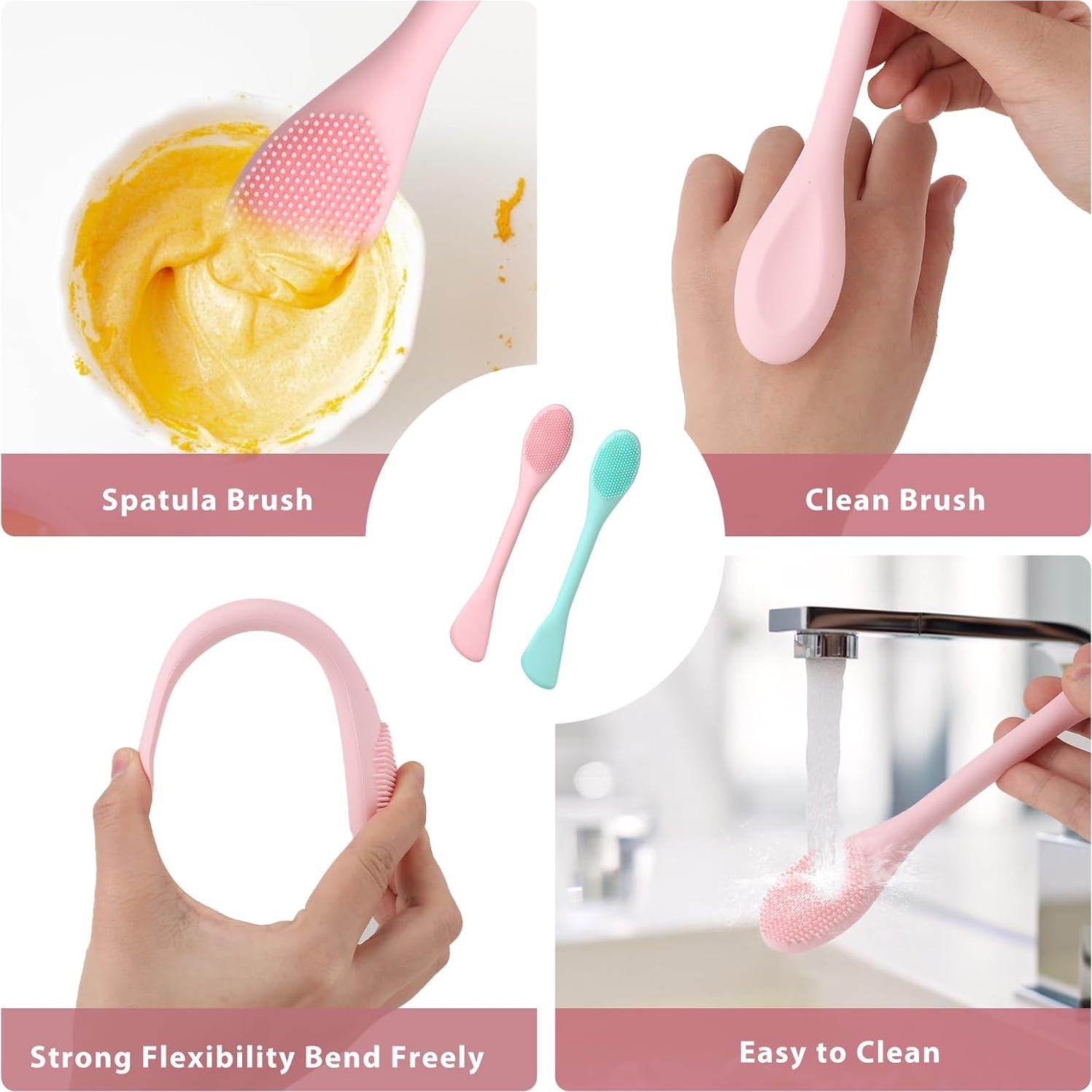 2 Pcs Brocha Facial de Silicona Qianyu 2 en 1 para Mascarilla