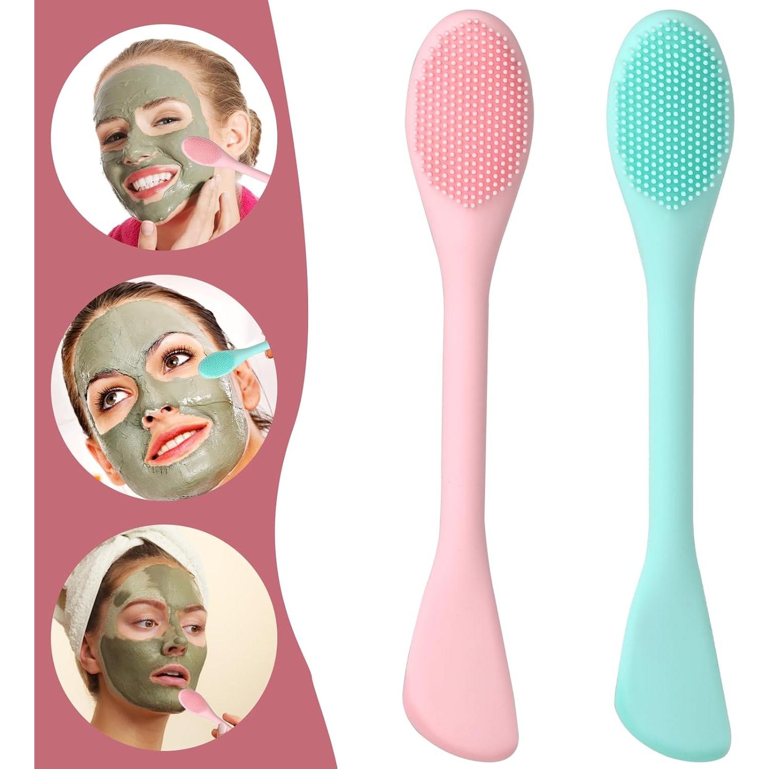 2 Pcs Brocha Facial de Silicona Qianyu 2 en 1 para Mascarilla