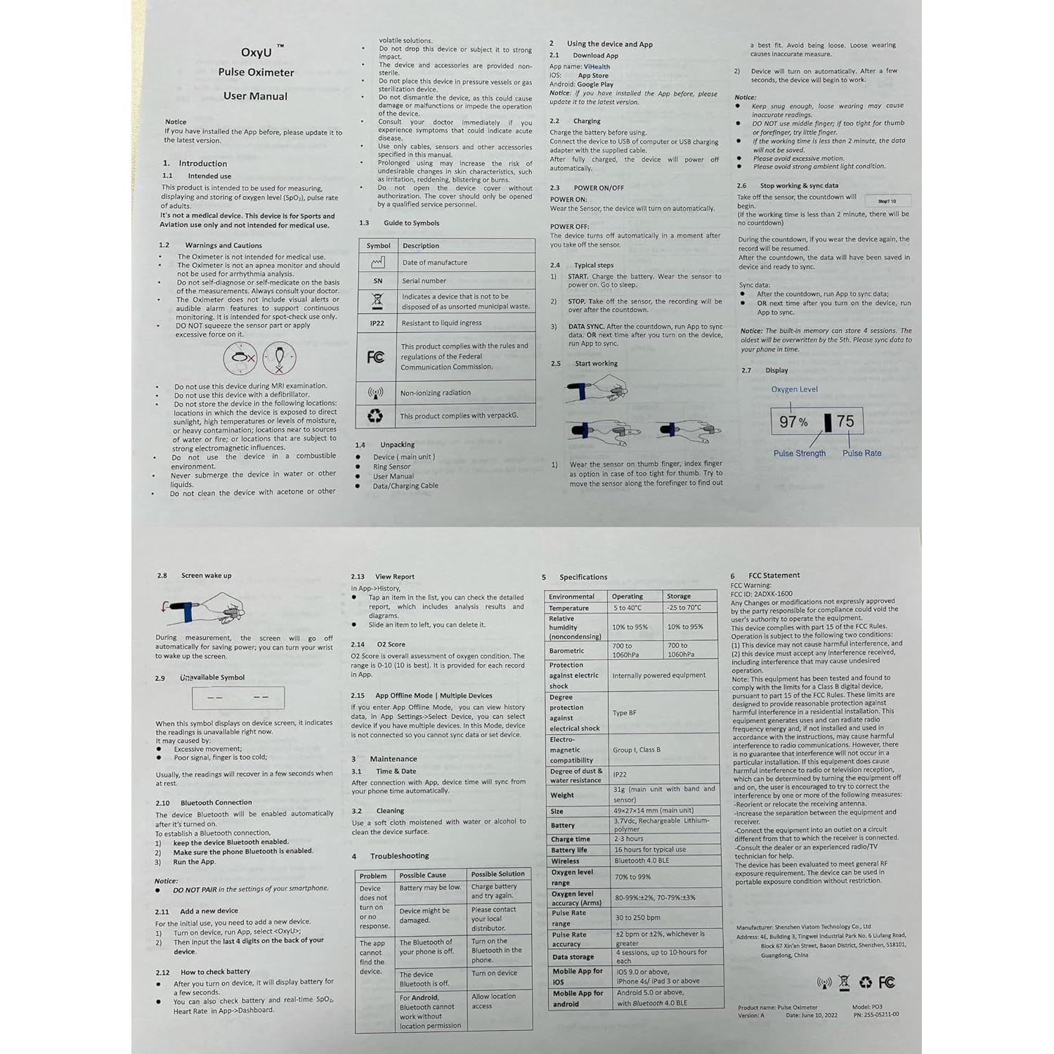 Oxímetro de Pulso Vibeat OxyU - Monitor de Oxígeno Bluetooth