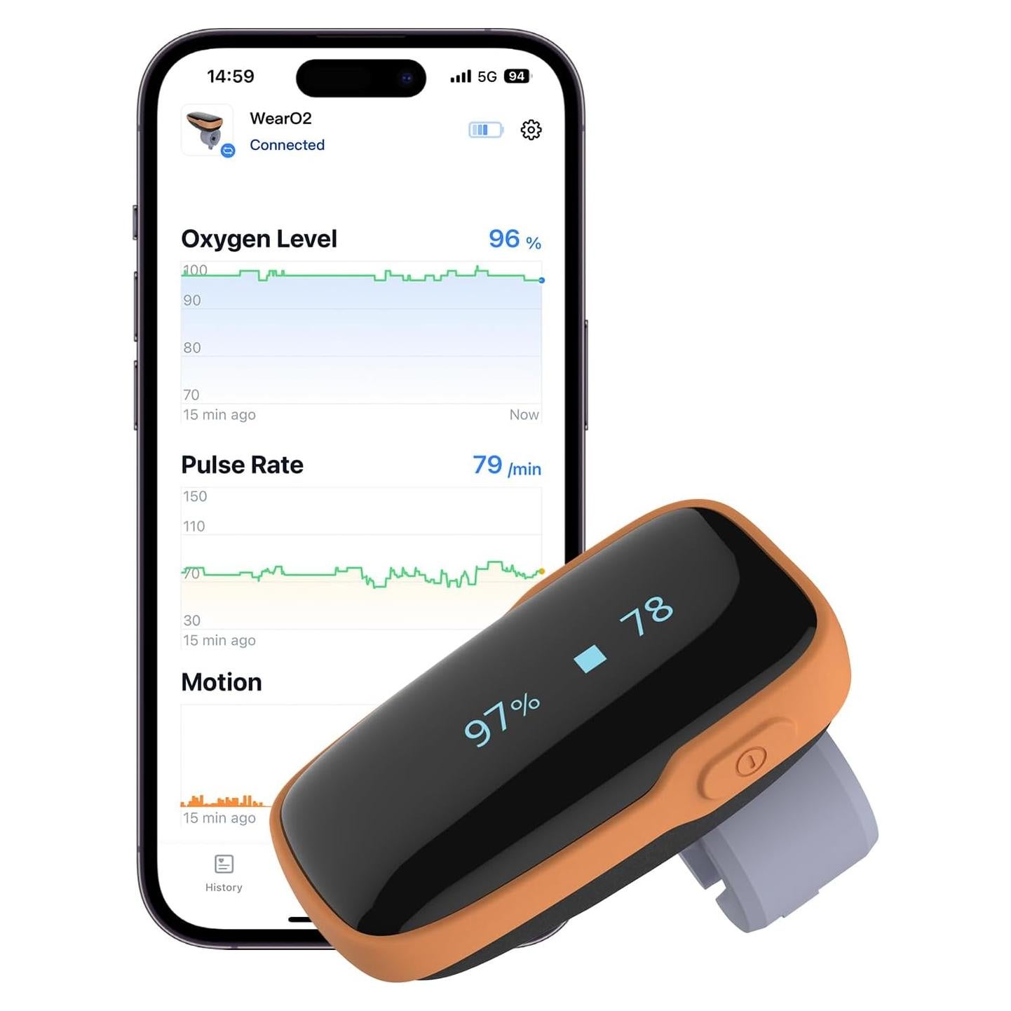 Oxímetro de Pulso WearO2 Vibeat - Medidor de Oxígeno Bluetooth