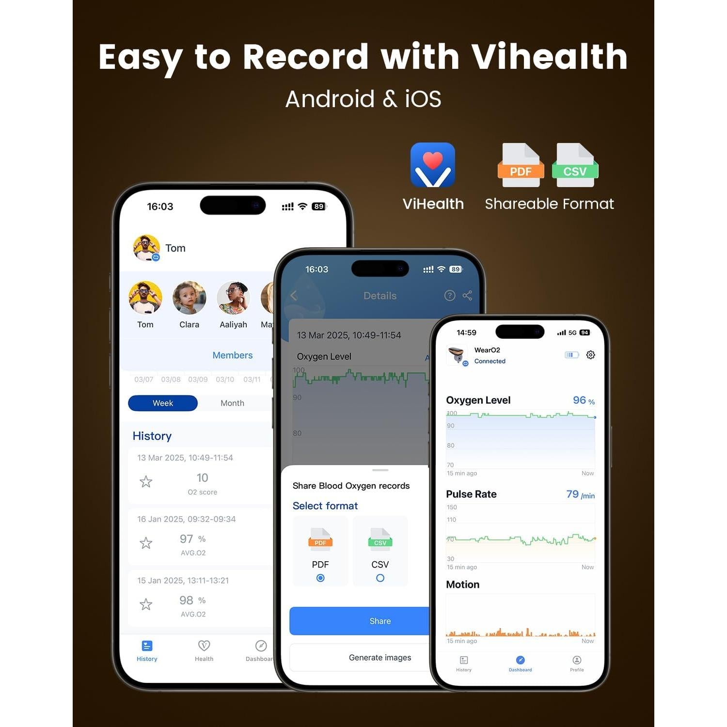 Oxímetro de Pulso WearO2 Vibeat - Medidor de Oxígeno Bluetooth