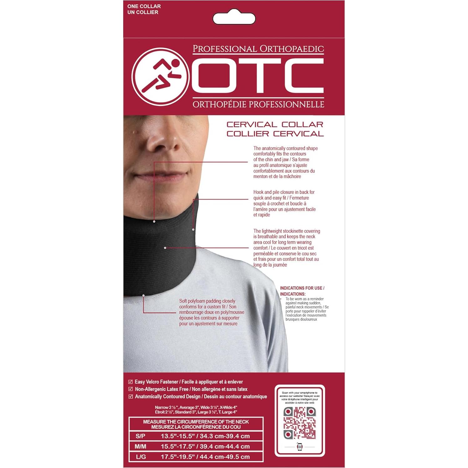 Collar Cervical OTC 2394 Negro Estrecho 6.35 cm Soporte Cuello