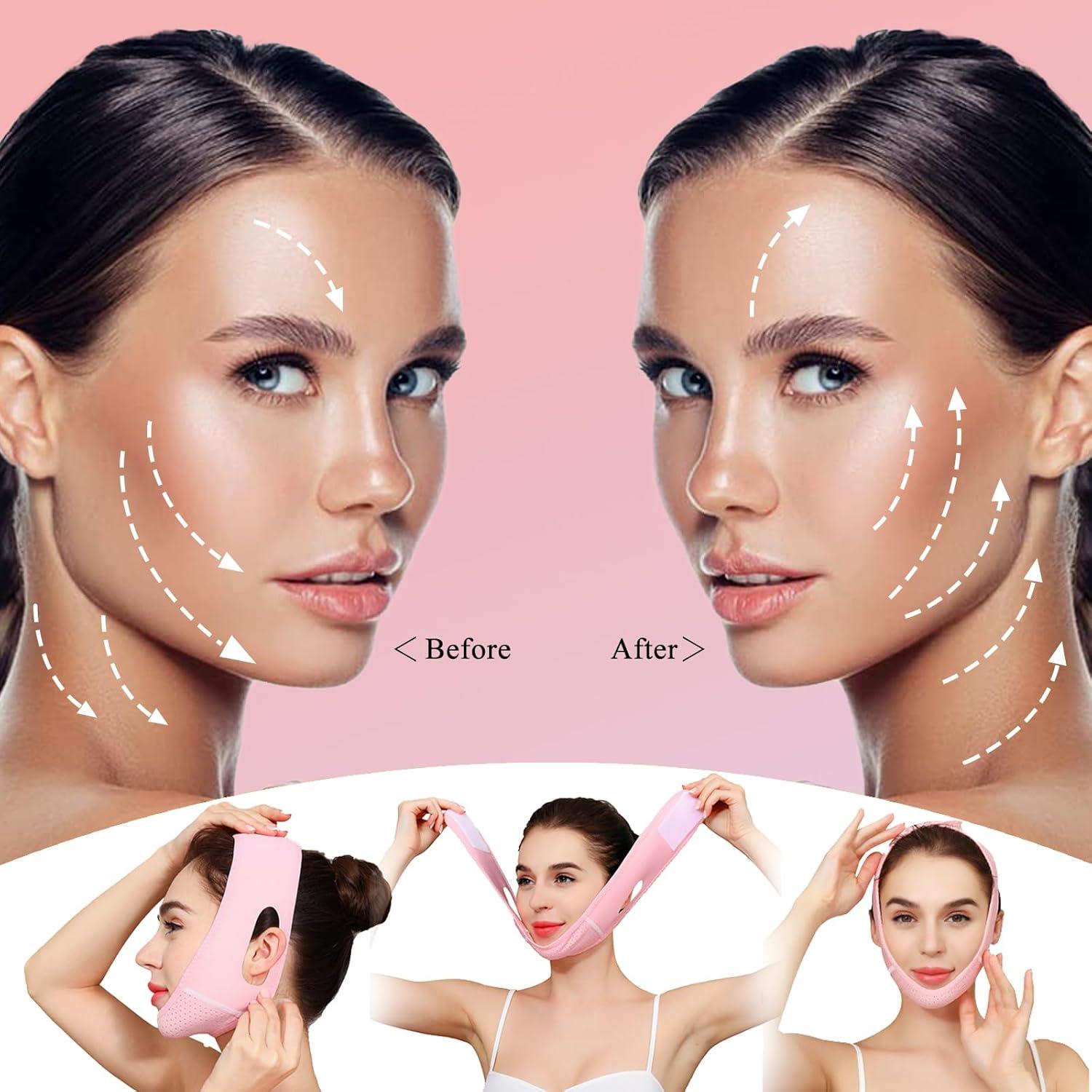 Cinta Reutilizable Reductora de Doble Mentón JANMISI Rosa 3 en 1