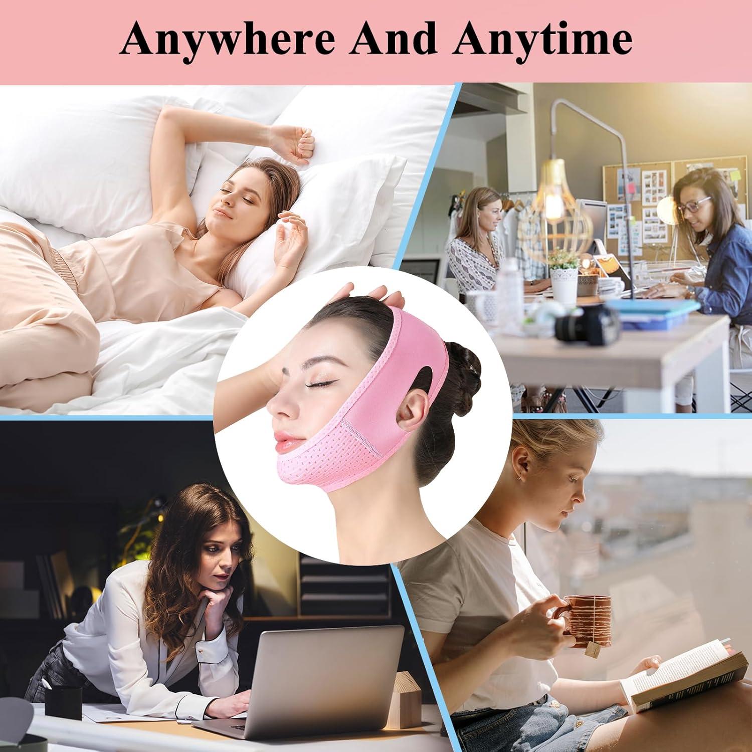 Cinta Reutilizable Reductora de Doble Mentón JANMISI Rosa 3 en 1