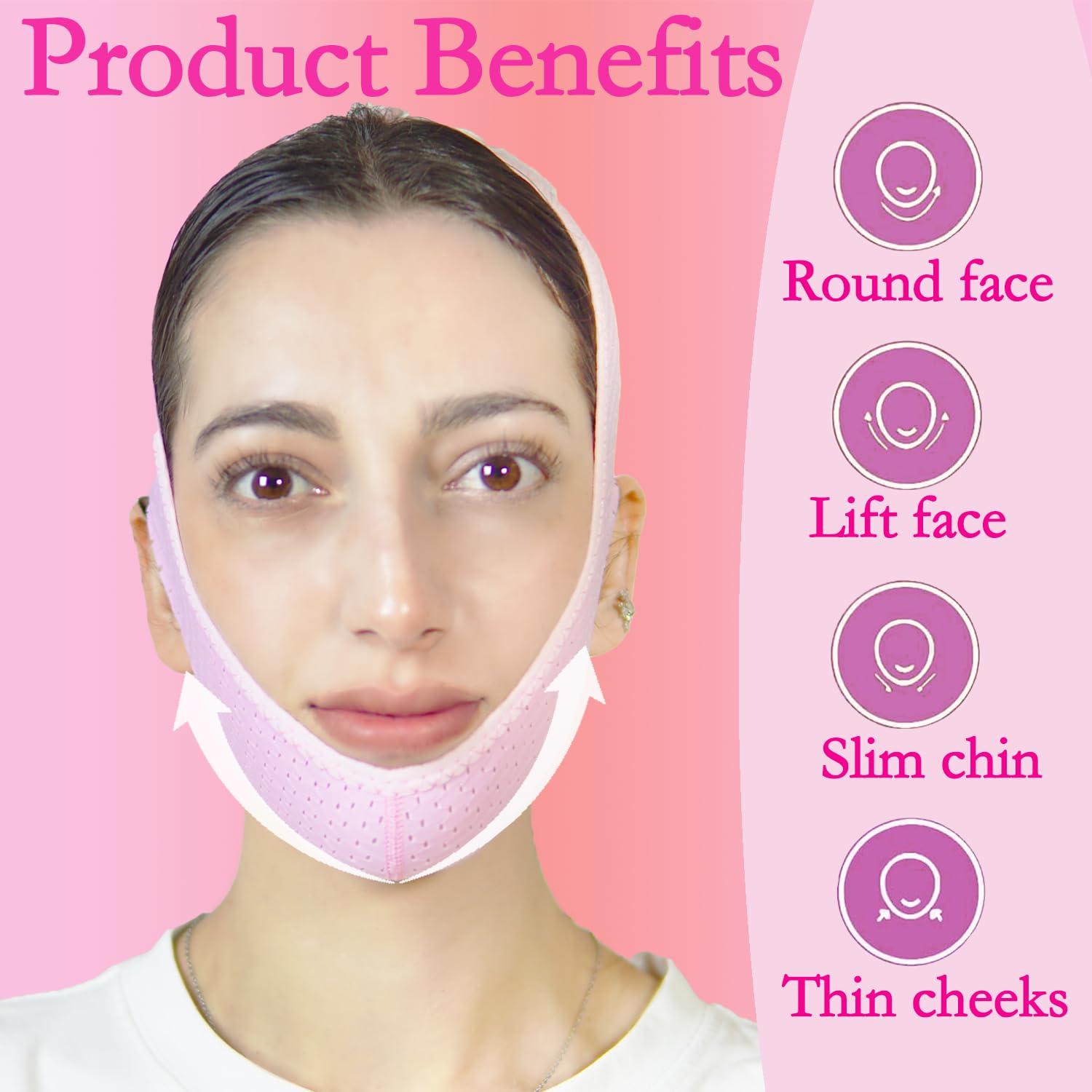 Cinta de Levantamiento Facial en V SUNILLUMA - Rosa, Reductora de Papada