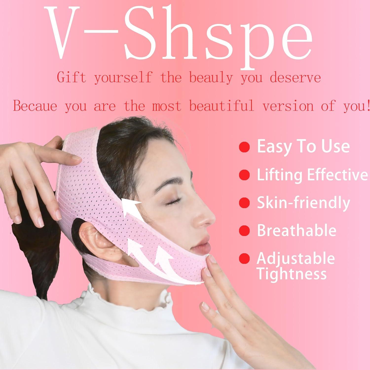 Cinta de Levantamiento Facial en V SUNILLUMA - Rosa, Reductora de Papada