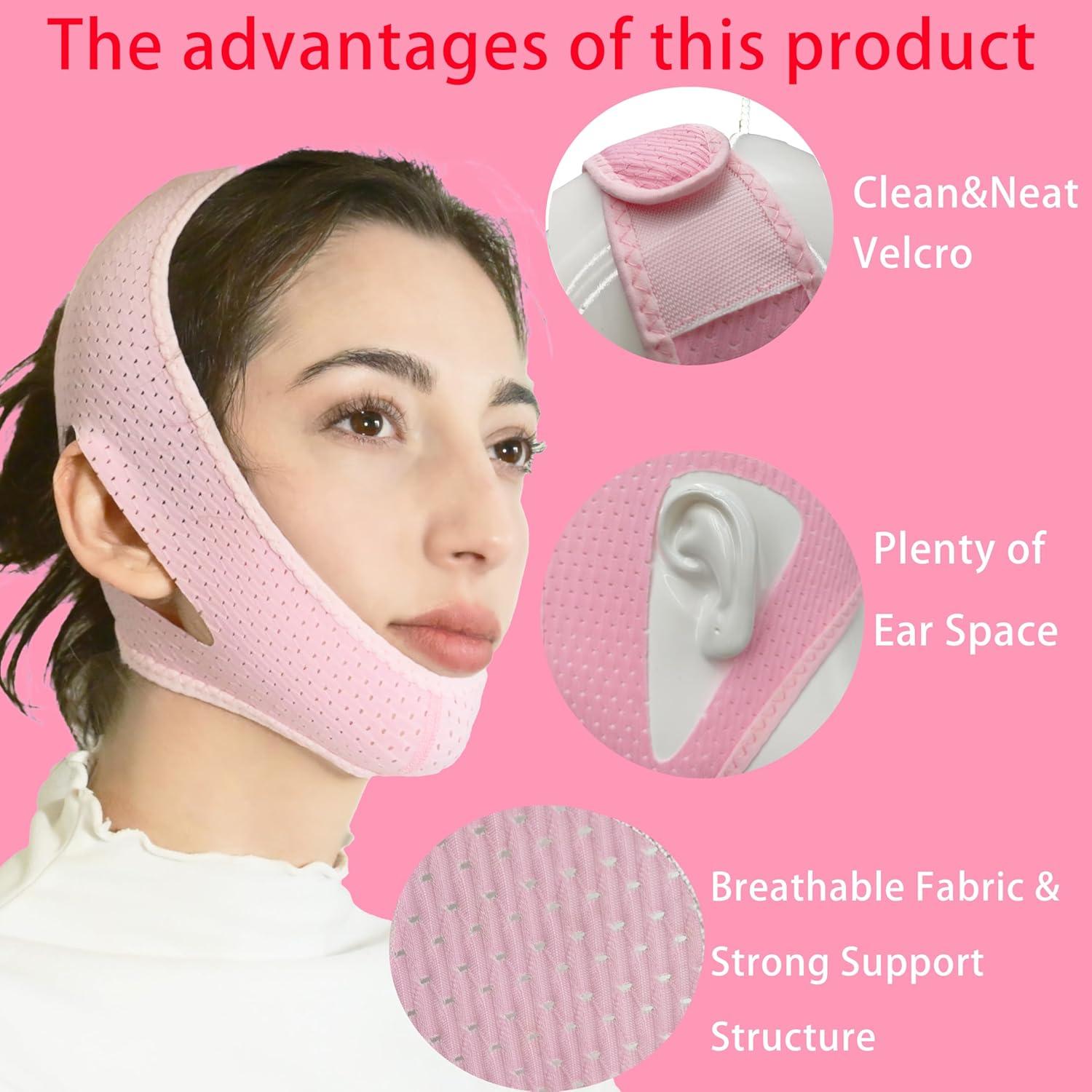 Cinta de Levantamiento Facial en V SUNILLUMA - Rosa, Reductora de Papada