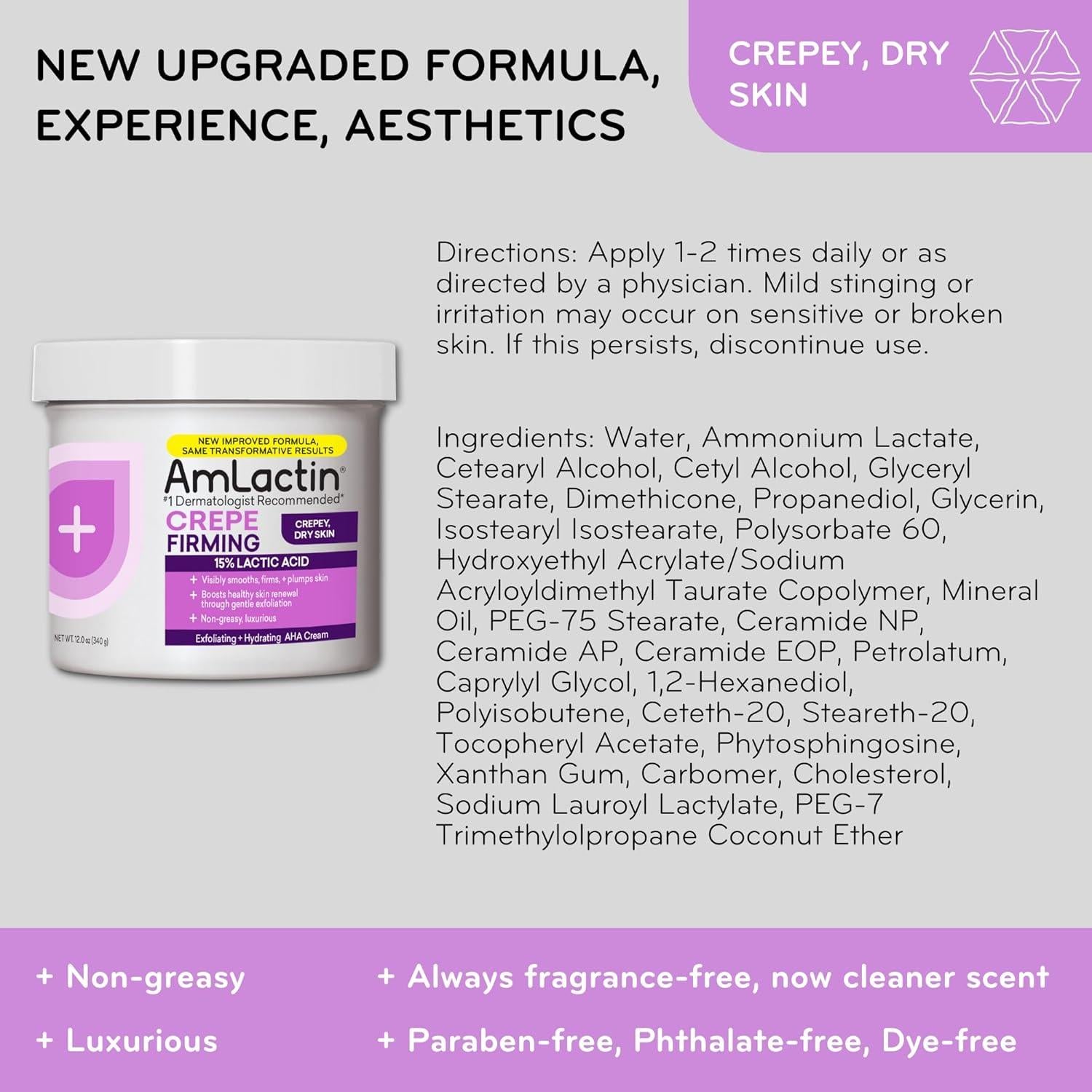 Crema reafirmante AmLactin 340 g - Hidratante con 15% ácido láctico