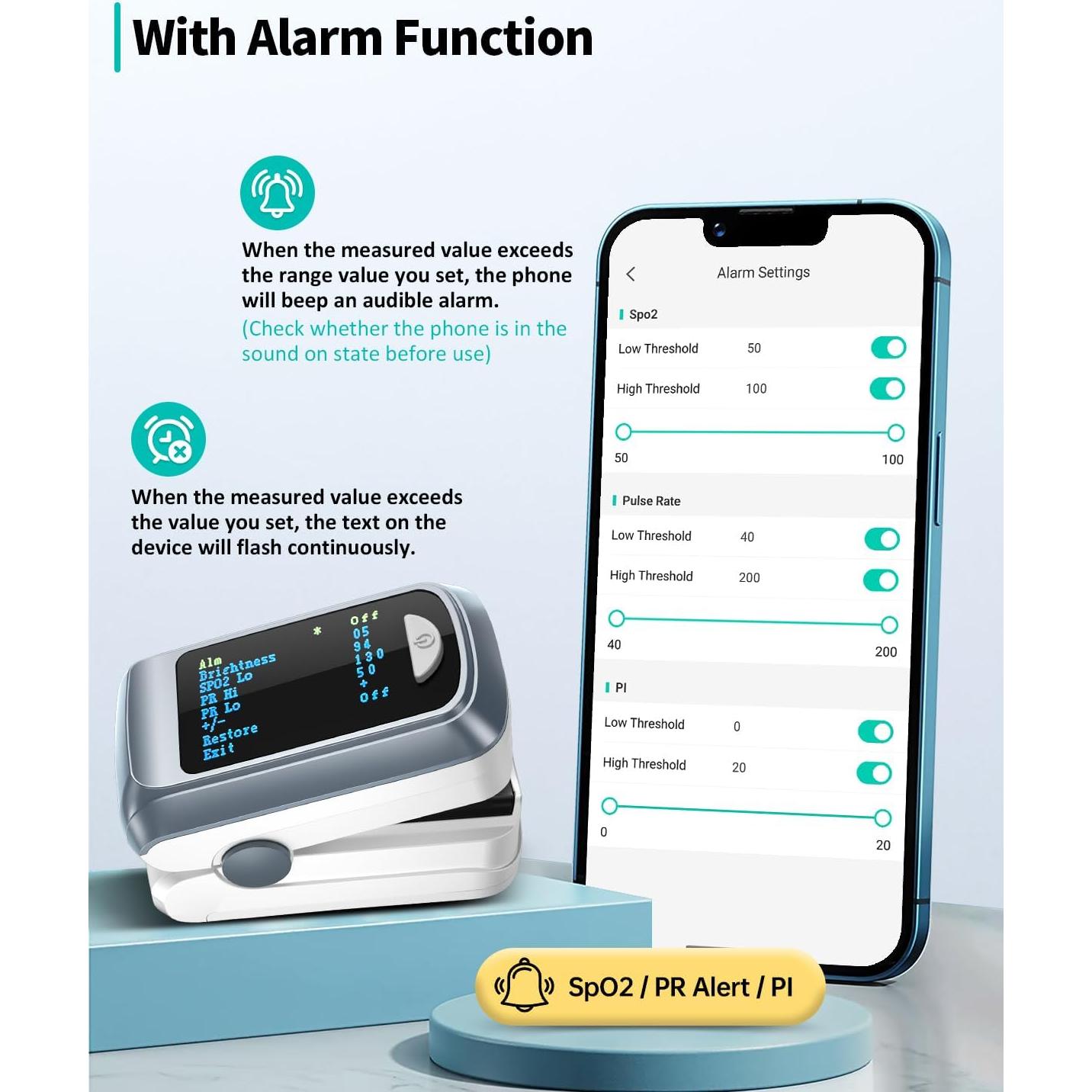 Oxímetro de Pulso Bluetooth HealthTree JKS50B con APP Gratis