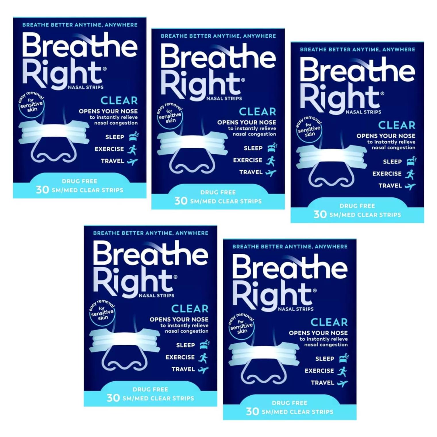 Tiras Nasales Transparentes Breathe Right Pequeñas/Medianas 30 Unidades