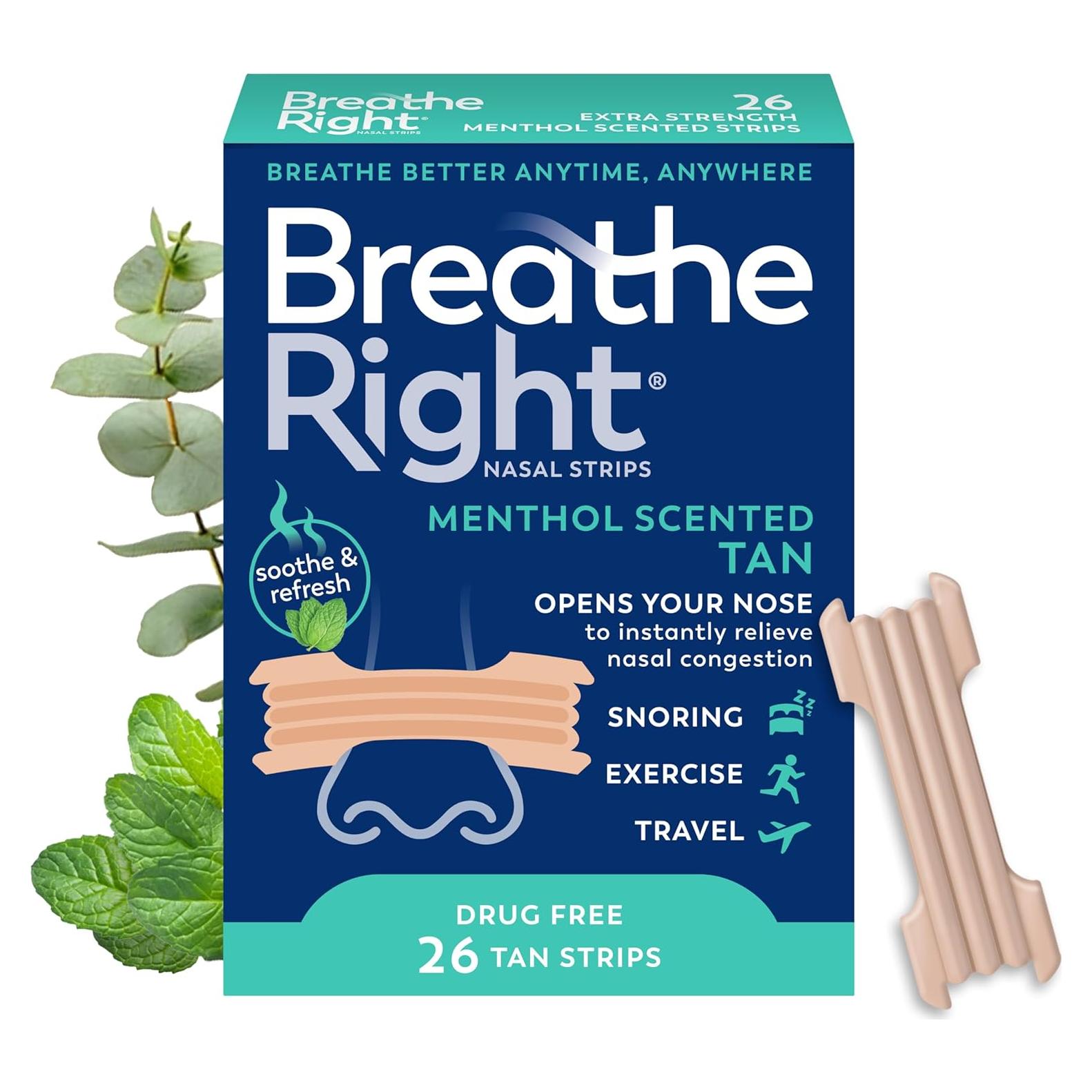 Tiras Nasales Breathe Right Extra Fuerte Mentol 26 Unidades