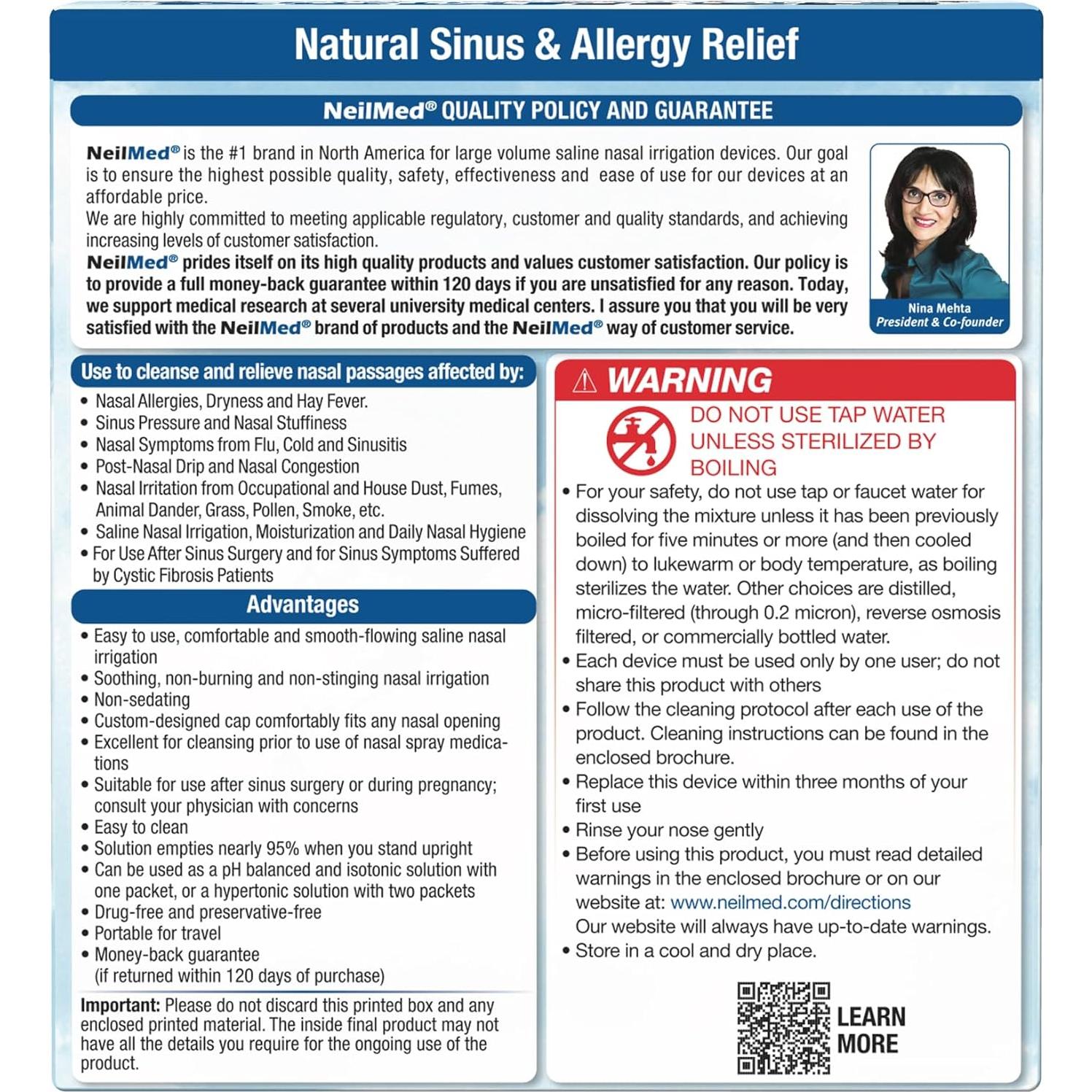 Kit de Lavado Nasal NeilMed - 50 Unidades, Terapéutico