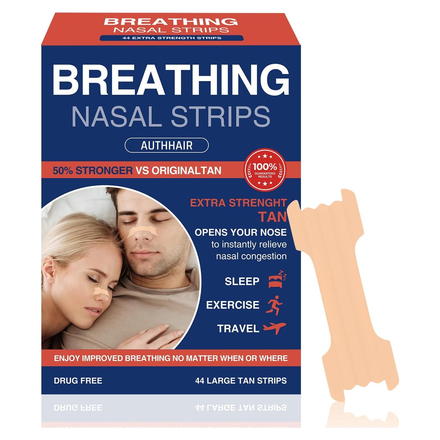 Tiras Nasales Authair Transparentes para Congestión 44 Unidades