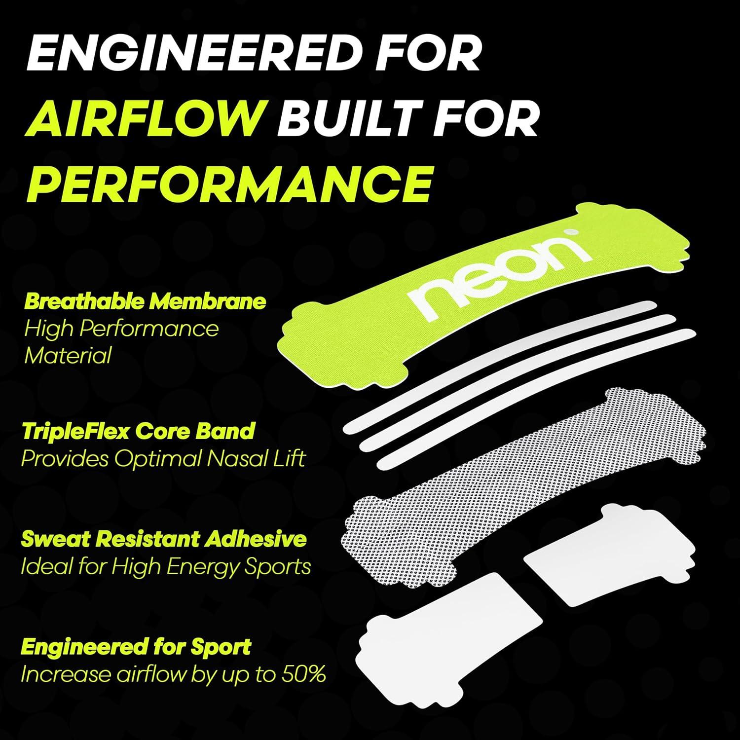 Tiras Nasales Neón Rendimiento - 60 Unidades para Deporte y Sueño