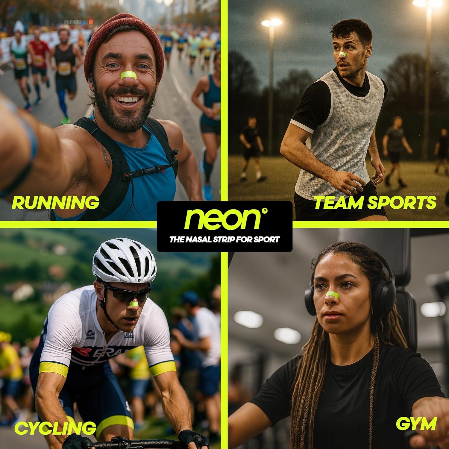 Tiras Nasales Neón Rendimiento - 60 Unidades para Deporte y Sueño