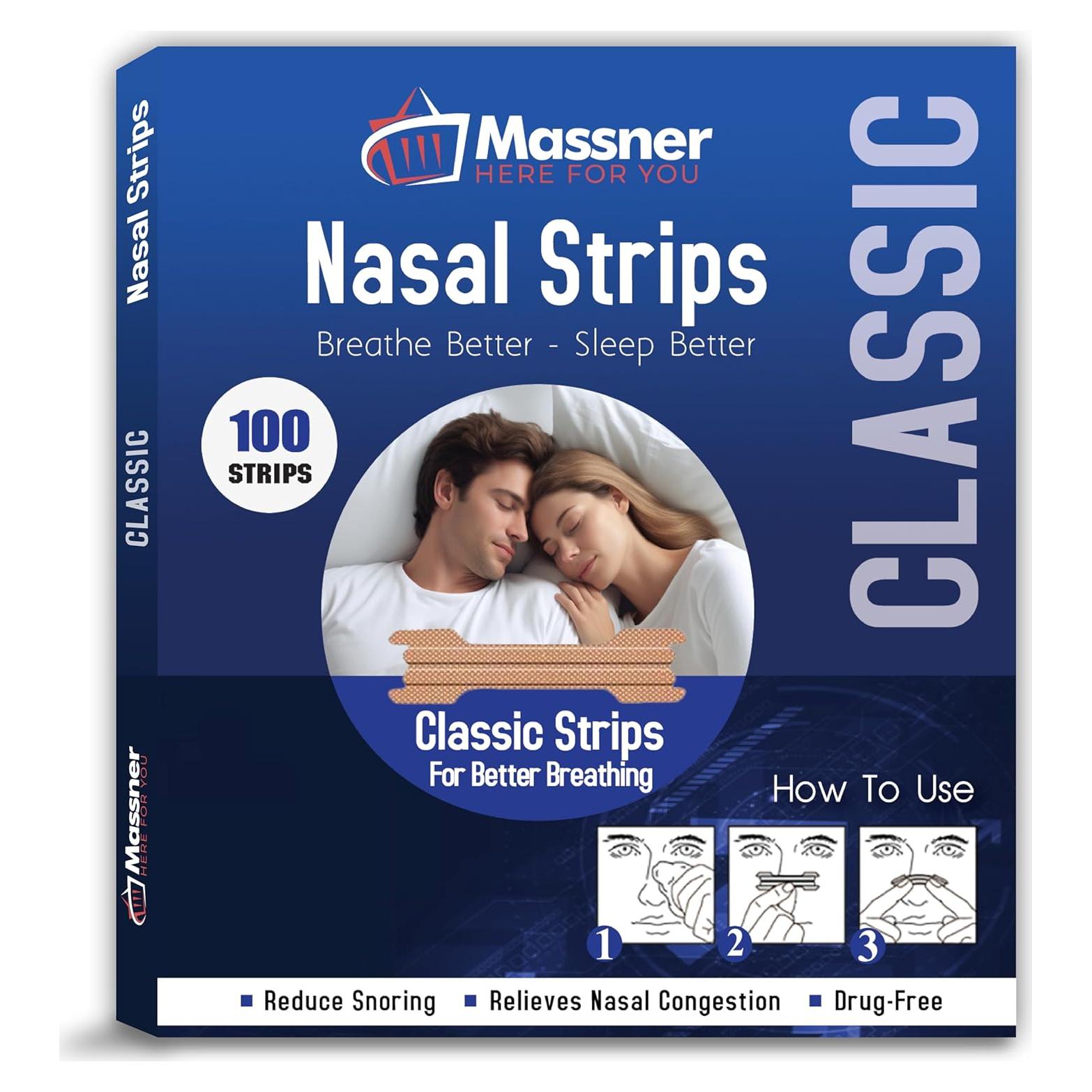 Tiras Nasales Anti Ronquidos Massner, 100 Unidades, Fuerza Extra