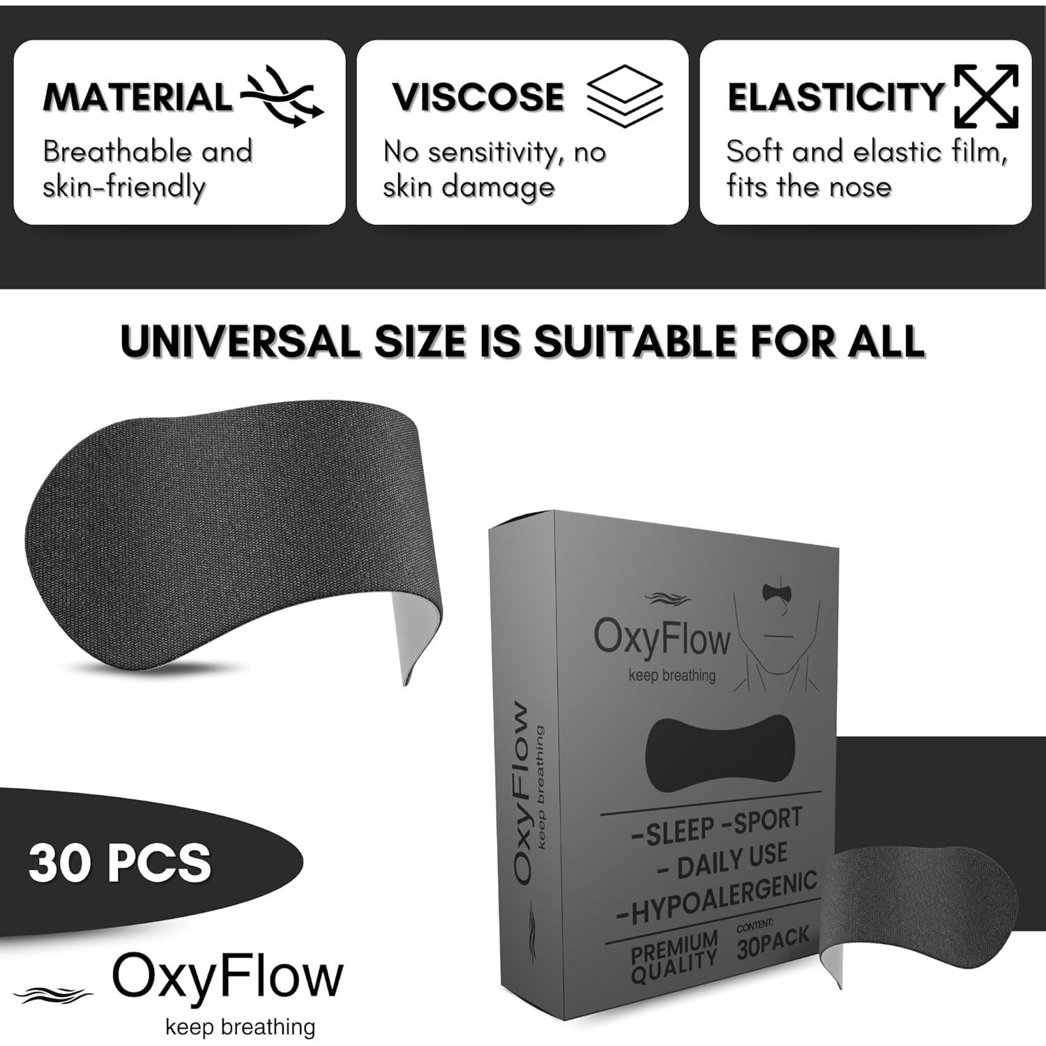 Tiras Nasales OxyFlow para Alivio de Congestión Nasal