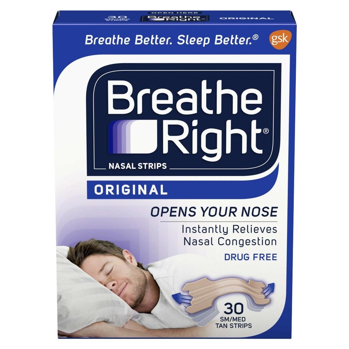 Tiras Nasales Breathe Right Original Tan Pequeñas/Medianas 30 Unidades